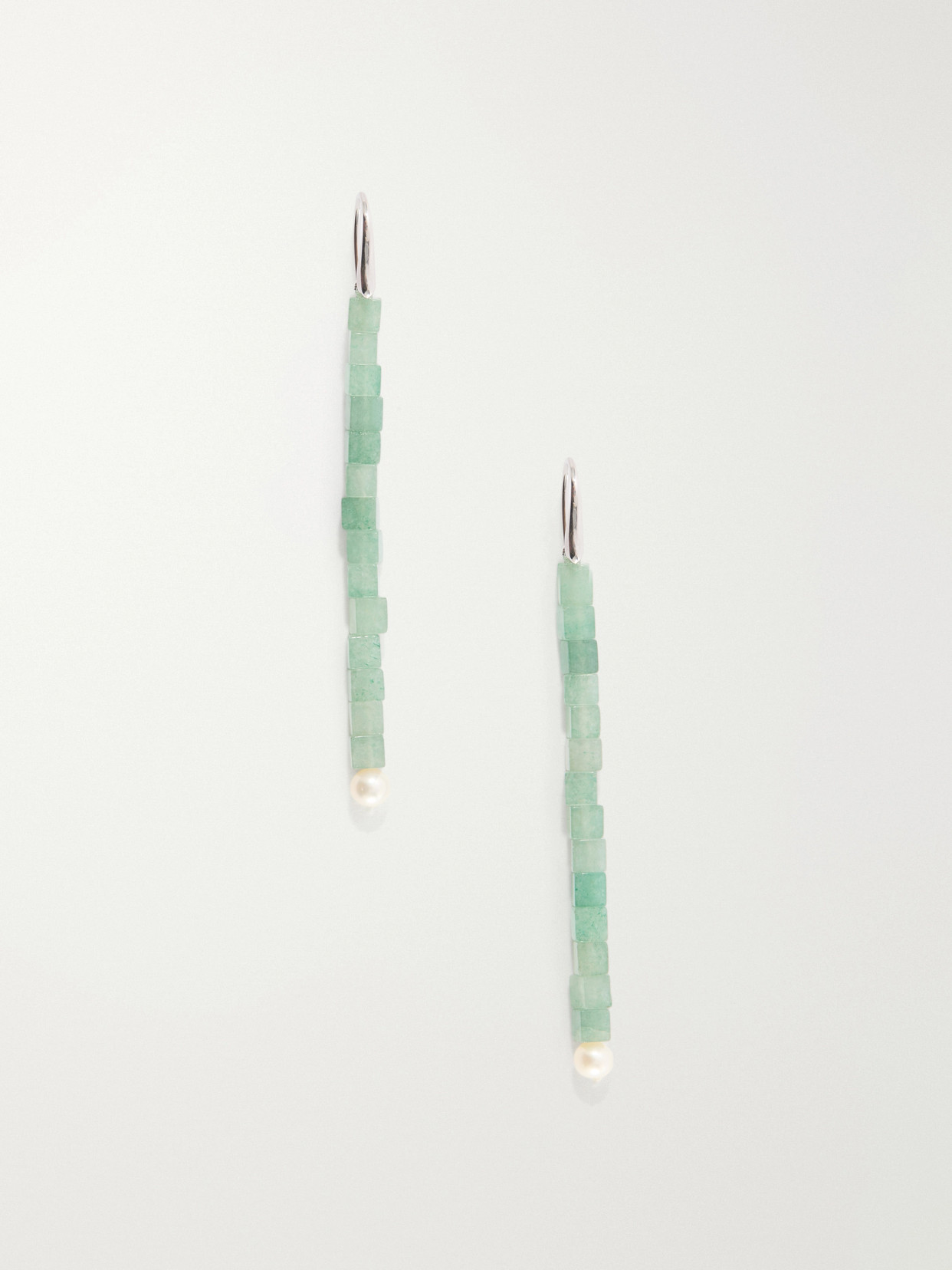 Le Sundial Inès Sterling Silver, Aventurine And Pearl Earrings In Green
