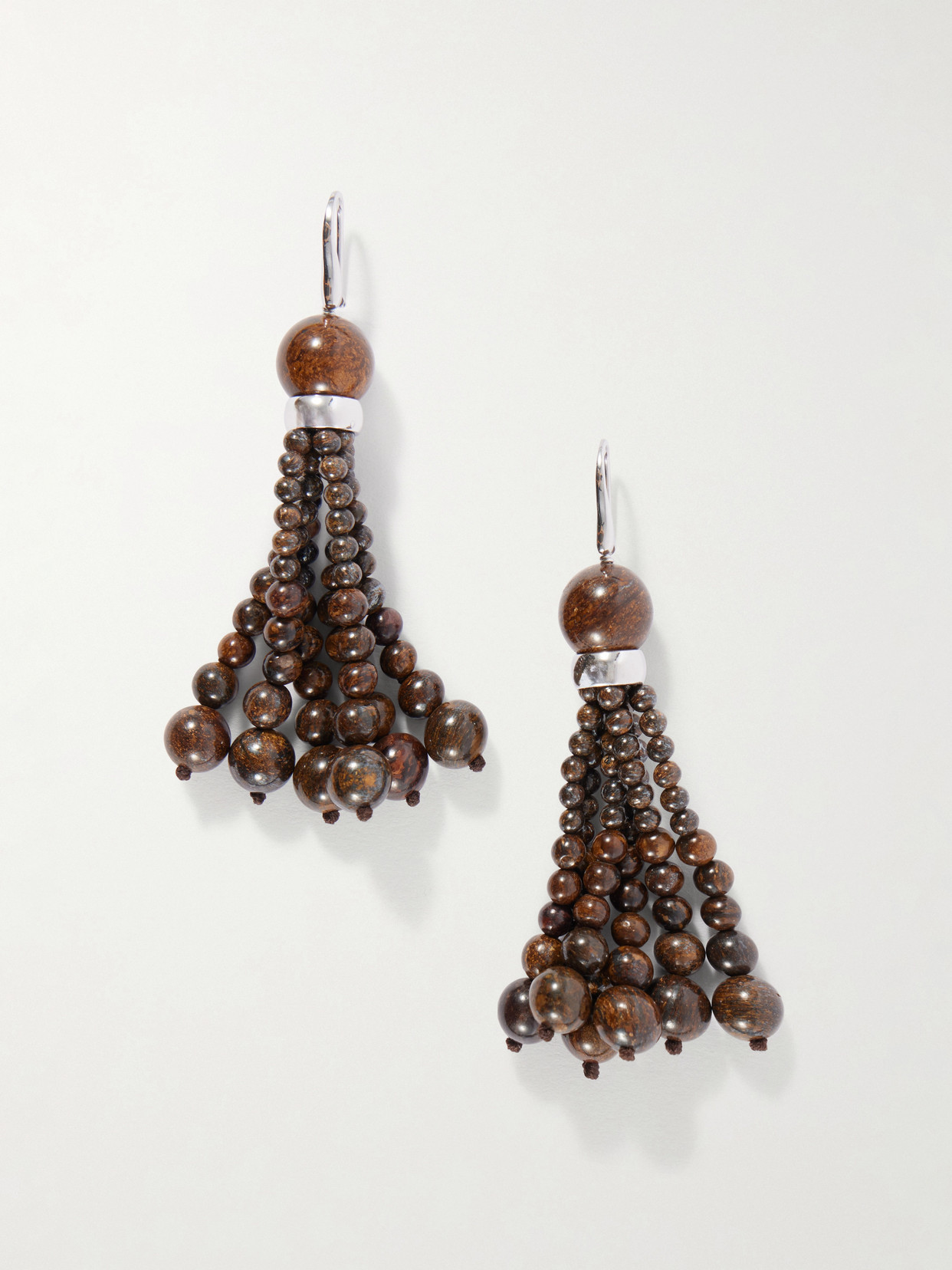 Le Sundial Venice Opera Tasseled Sterling Silver Bronzite Earrings In Brown