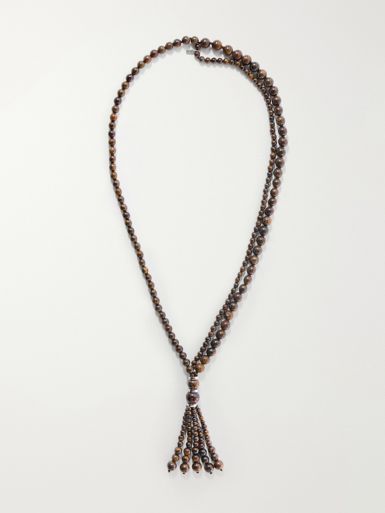 Le Sundial Venice Opera Tasseled Sterling Silver Bronzite Necklace In Gray