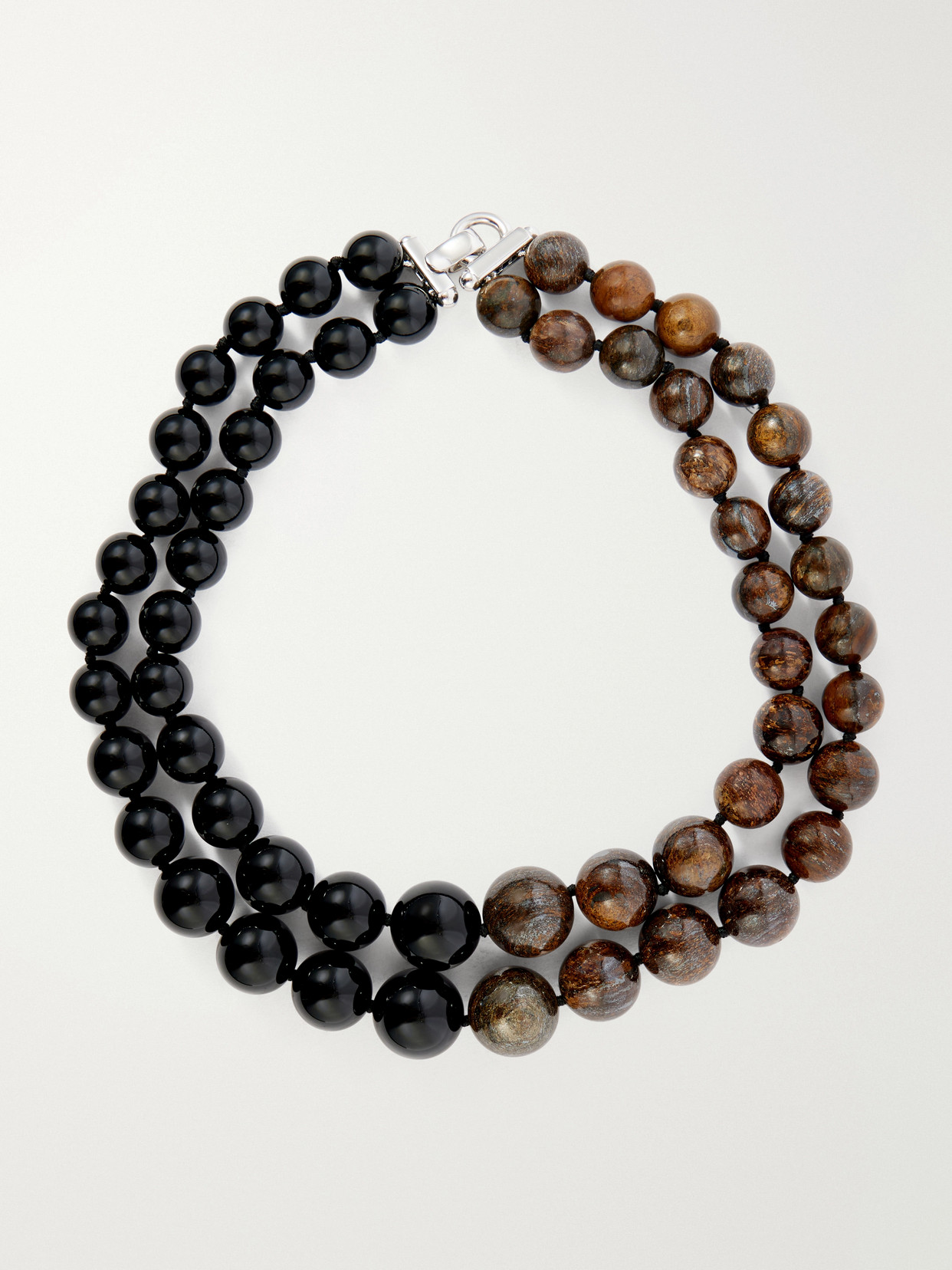 Le Sundial Boule Sterling Silver, Onyx And Bronzite Beaded Necklace In Black