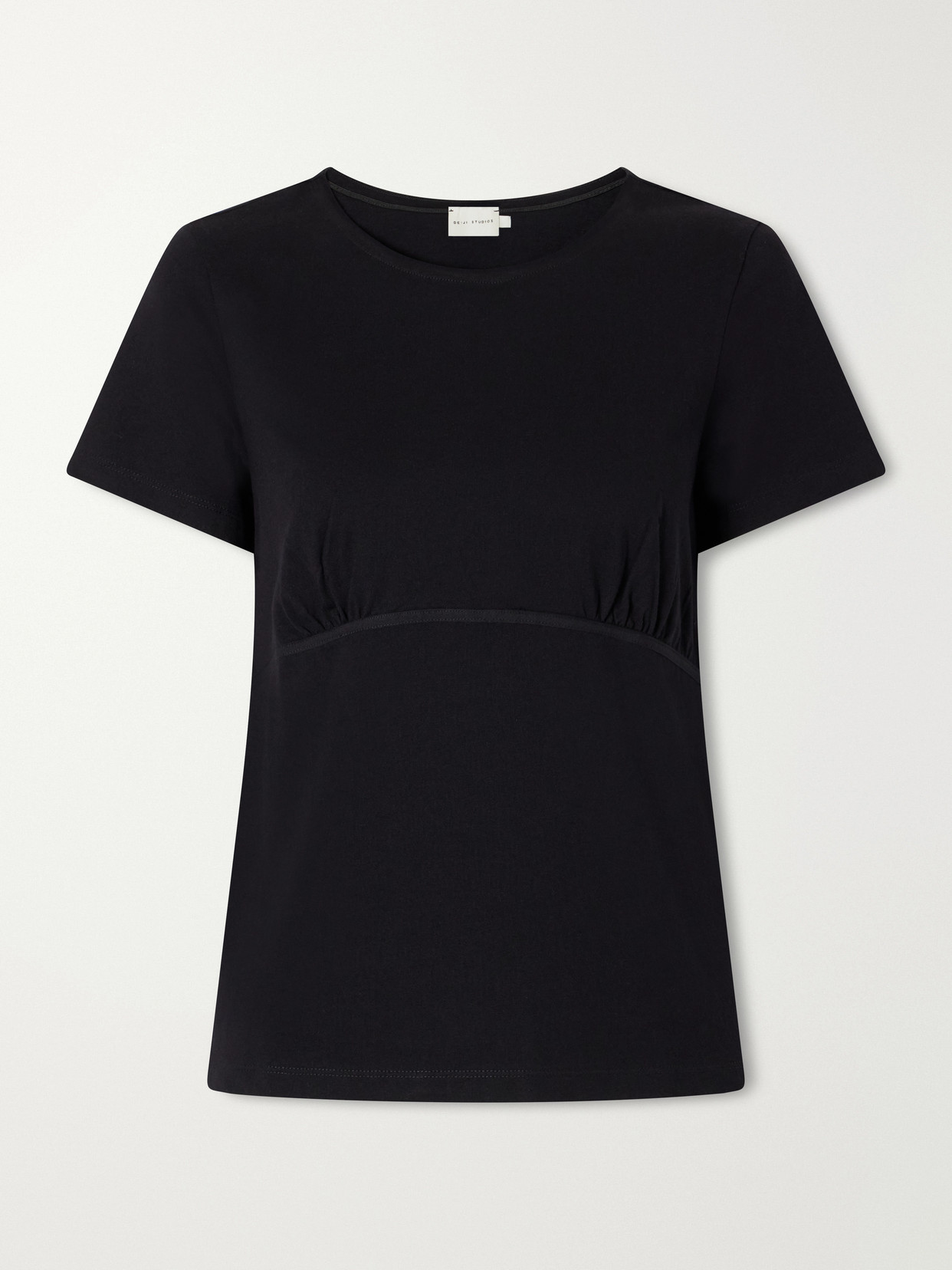 Deiji Studios Gathered Organic-cotton T-shirt In Black