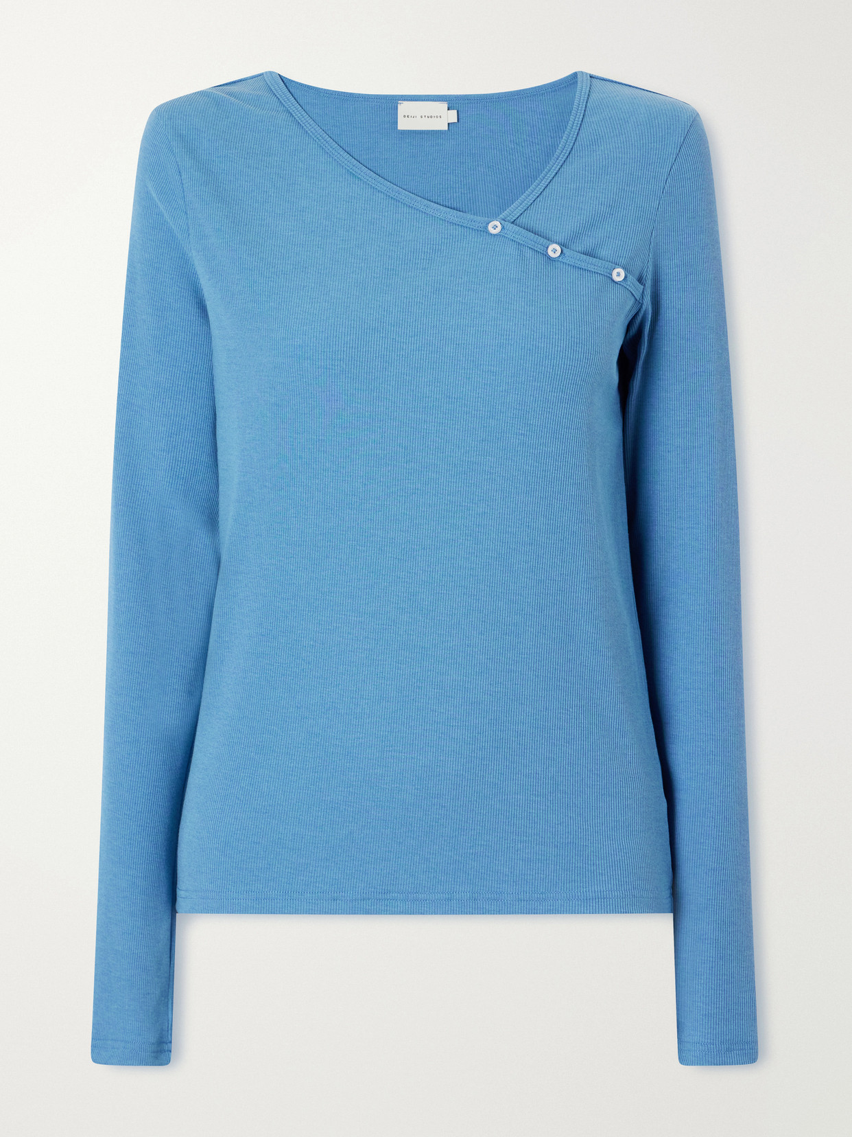 Deiji Studios Button-detail Ribbed Lyocell And Wool-blend T-shirt In Blue