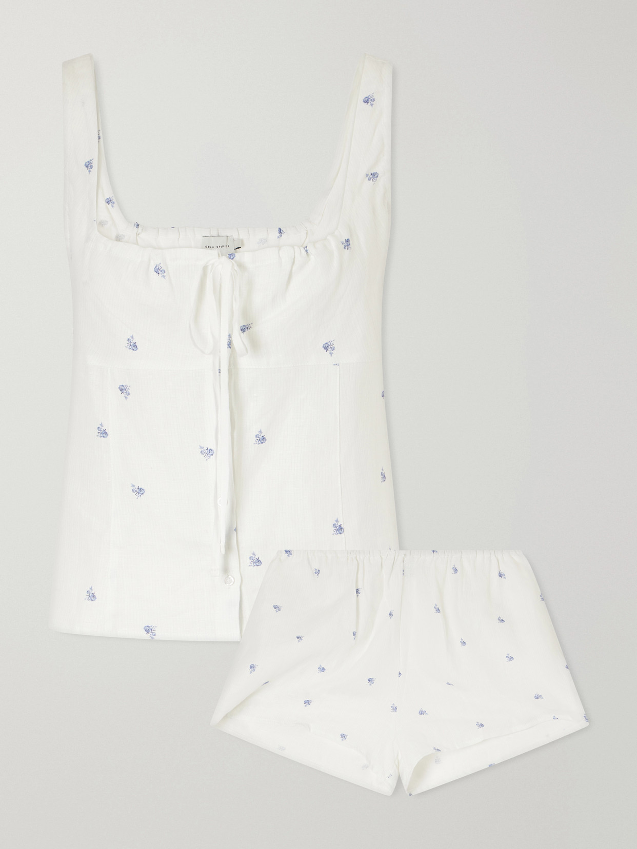Deiji Studios Floral-printed Linen Pajama Set In White