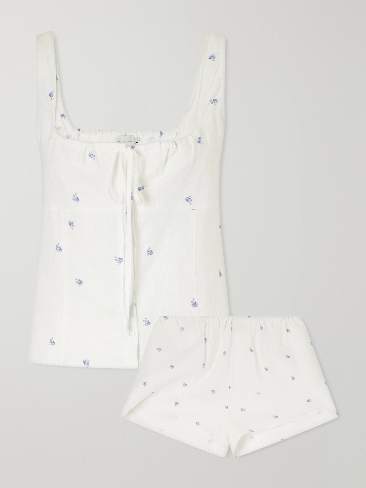 Floral-printed linen pajama set