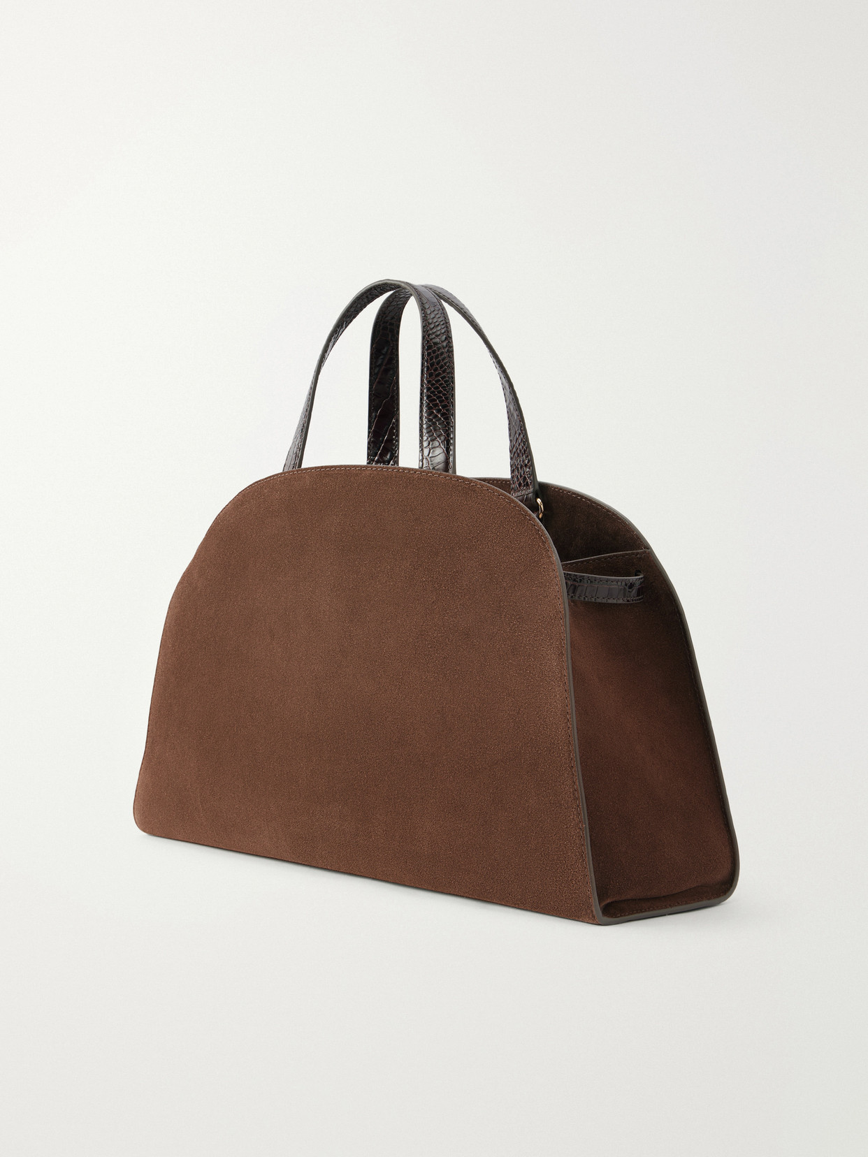 Romy Bauletto Leather-Trimmed Suede Leather Tote