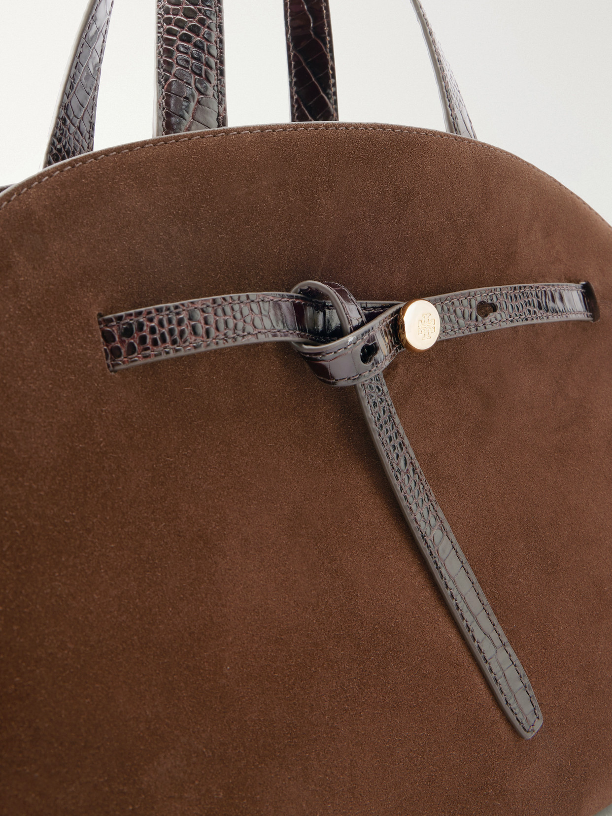 Romy Bauletto Leather-Trimmed Suede Leather Tote