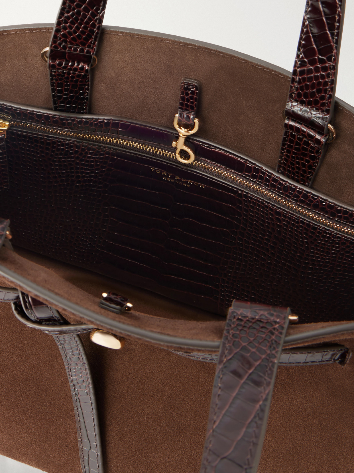 Romy Bauletto Leather-Trimmed Suede Leather Tote