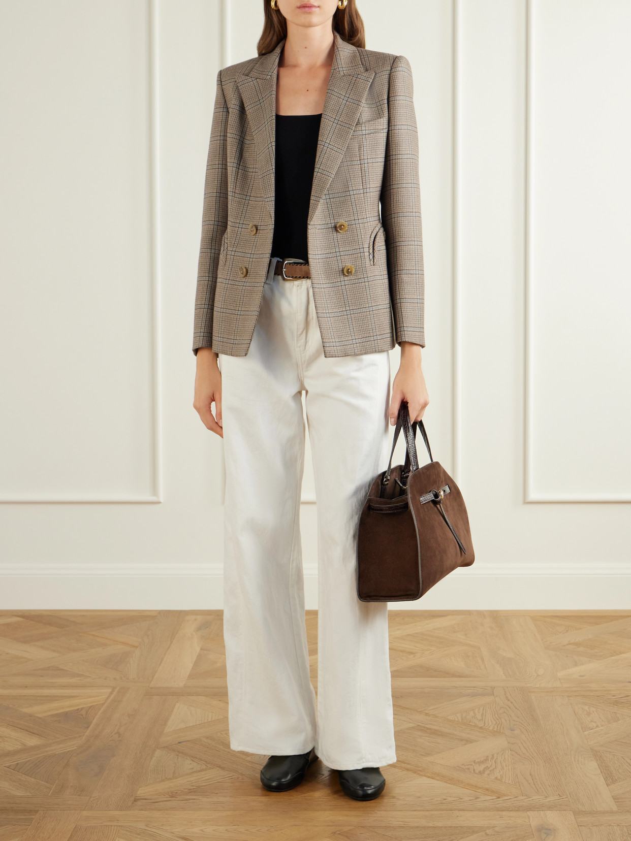 Romy Bauletto Leather-Trimmed Suede Leather Tote