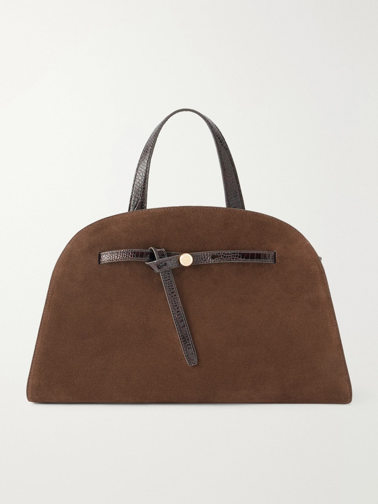 Tory Burch Romy Bauletto Leather-trimmed Suede Leather Tote In Brown