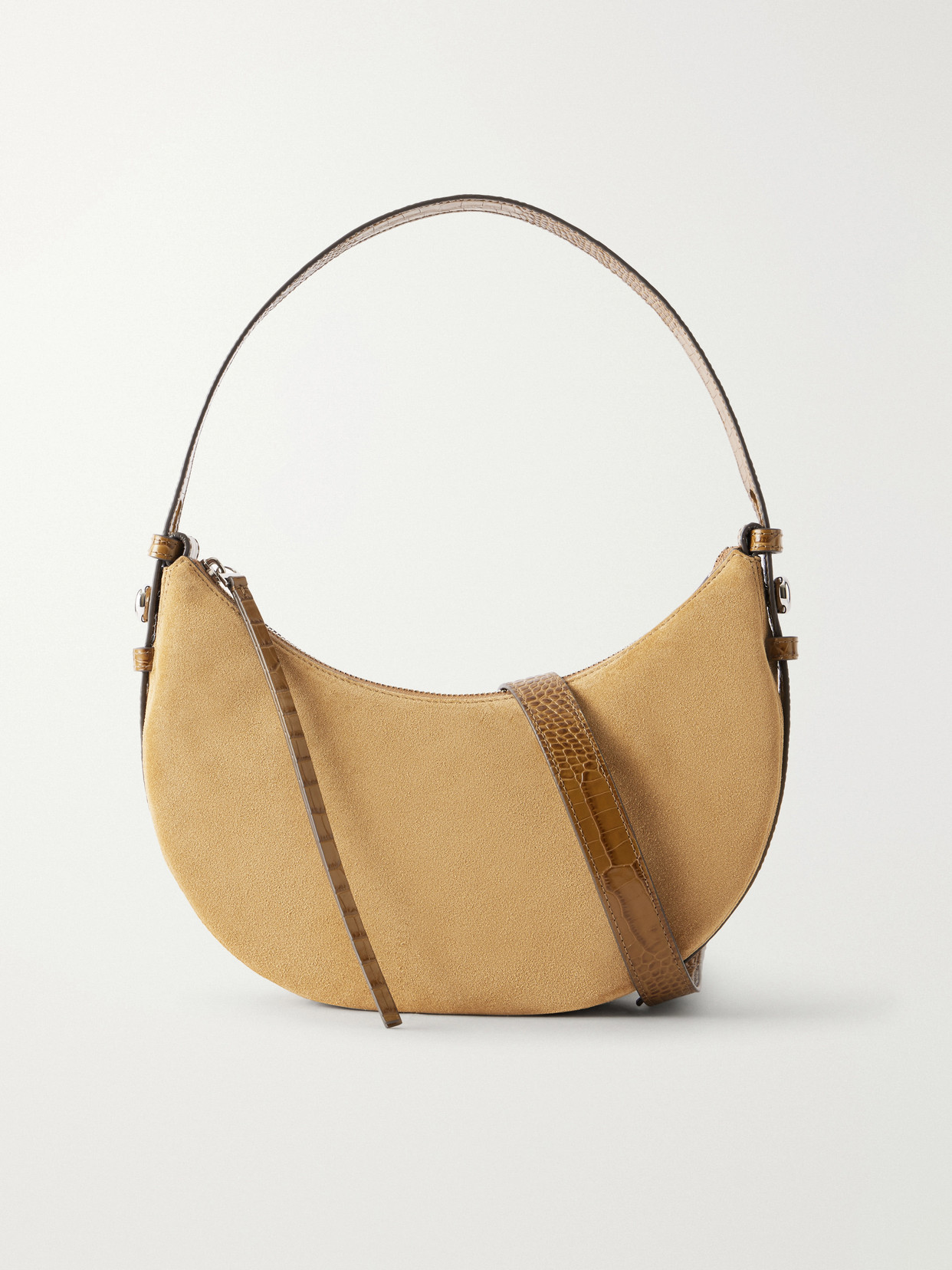 Tory Burch Romy Leather-trimmed Suede Shoulder Bag In Brown