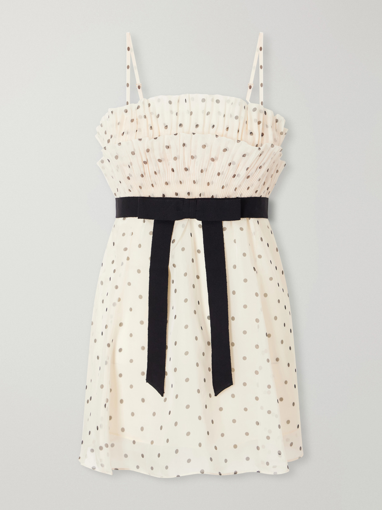 Pleated Bow-Detailed Polka-Dot Chiffon Top