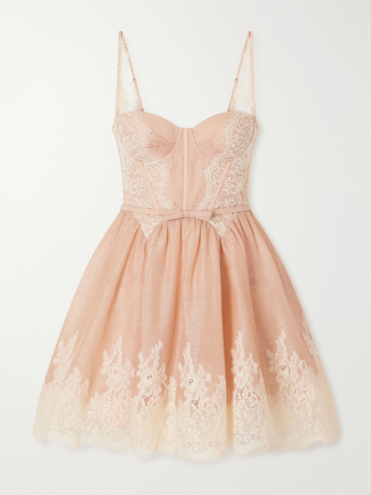 Zimmermann Valiant Lace-trimmed Linen And Silk-blend Mini Dress In Pink