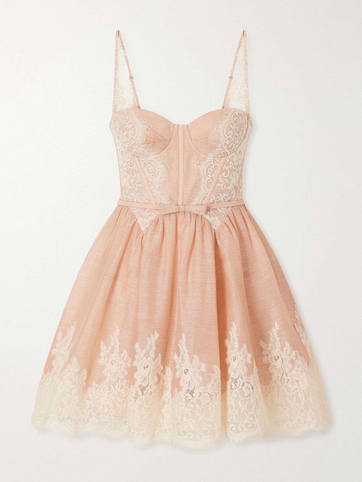 valiant lace trimmed linen and silk blend mini dress