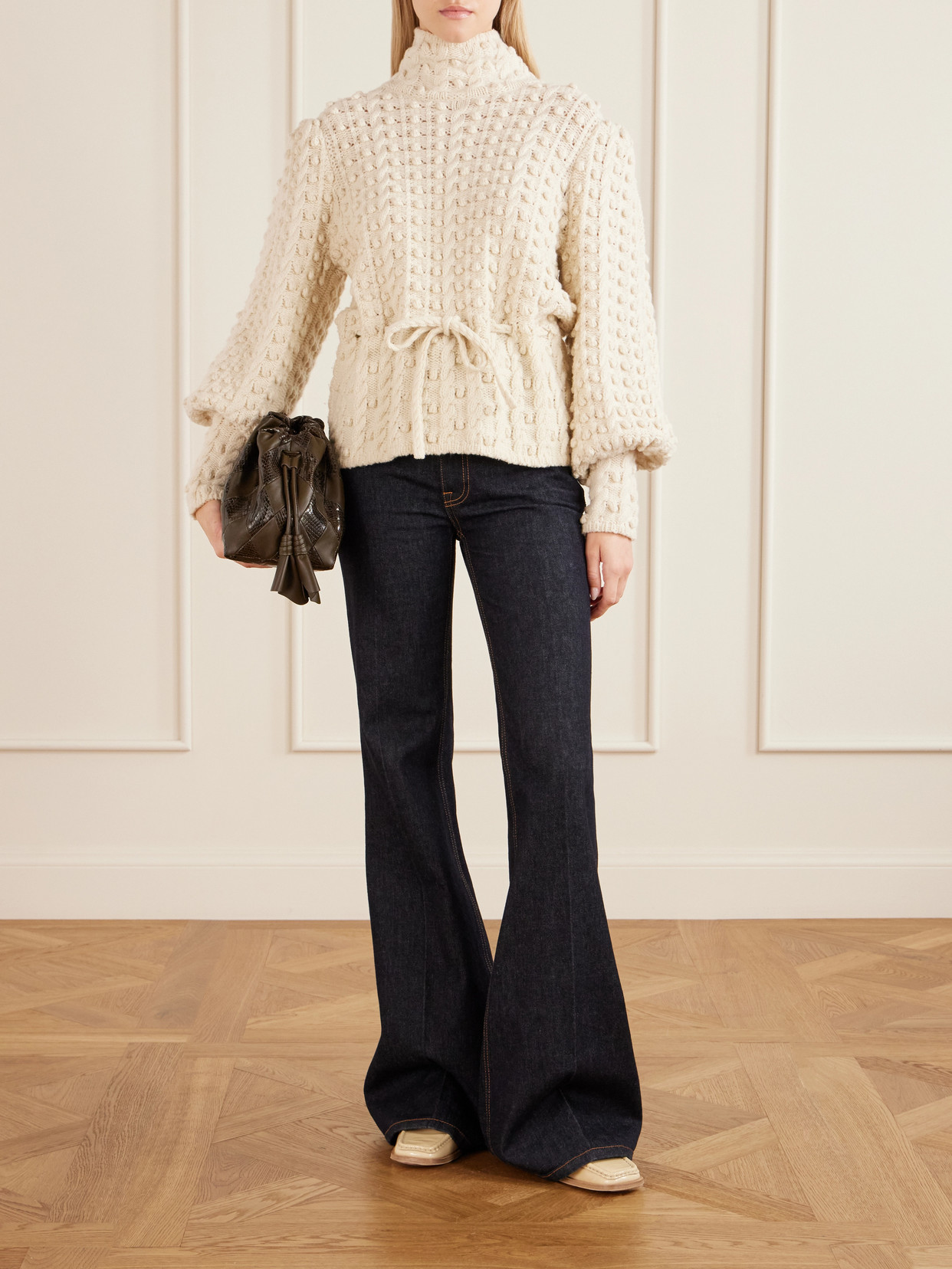 Zimmermann Valiant Embroidered Tie-detailed Wool Sweater In White