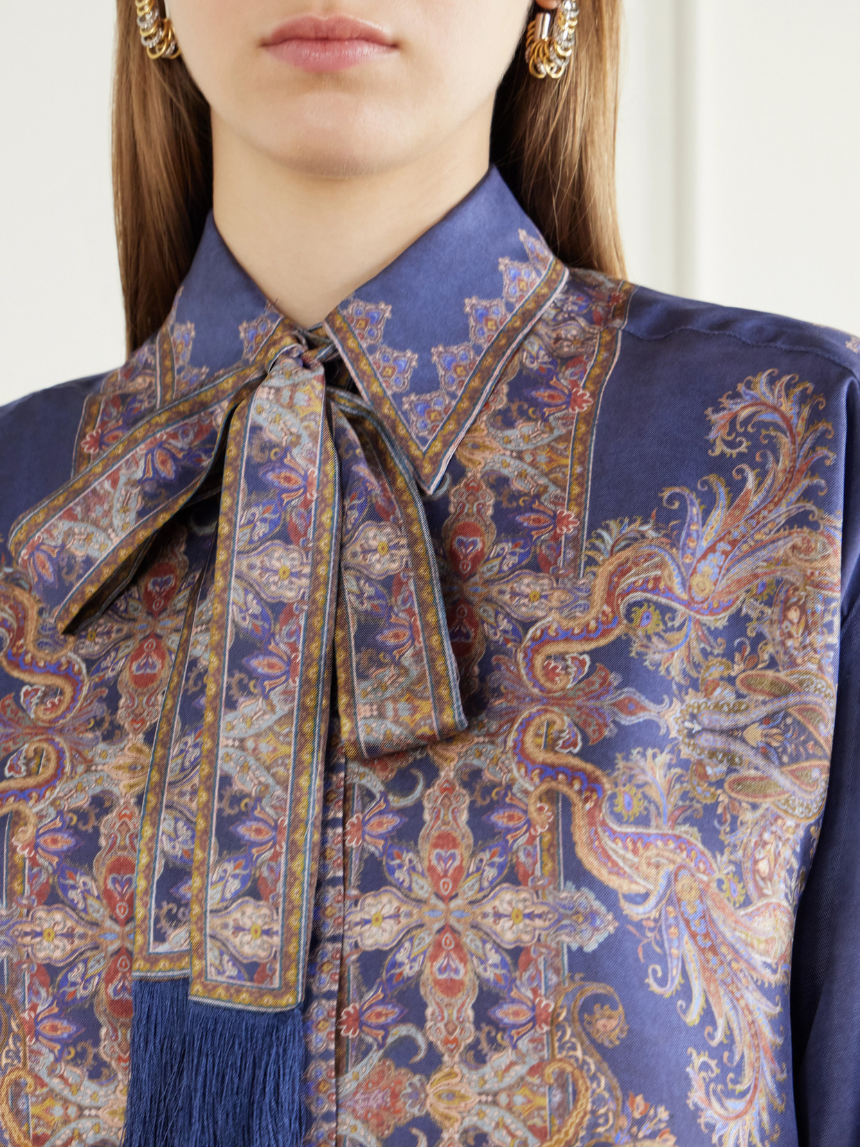 Valiant Pussy-Bow Printed Silk-Twill Shirt