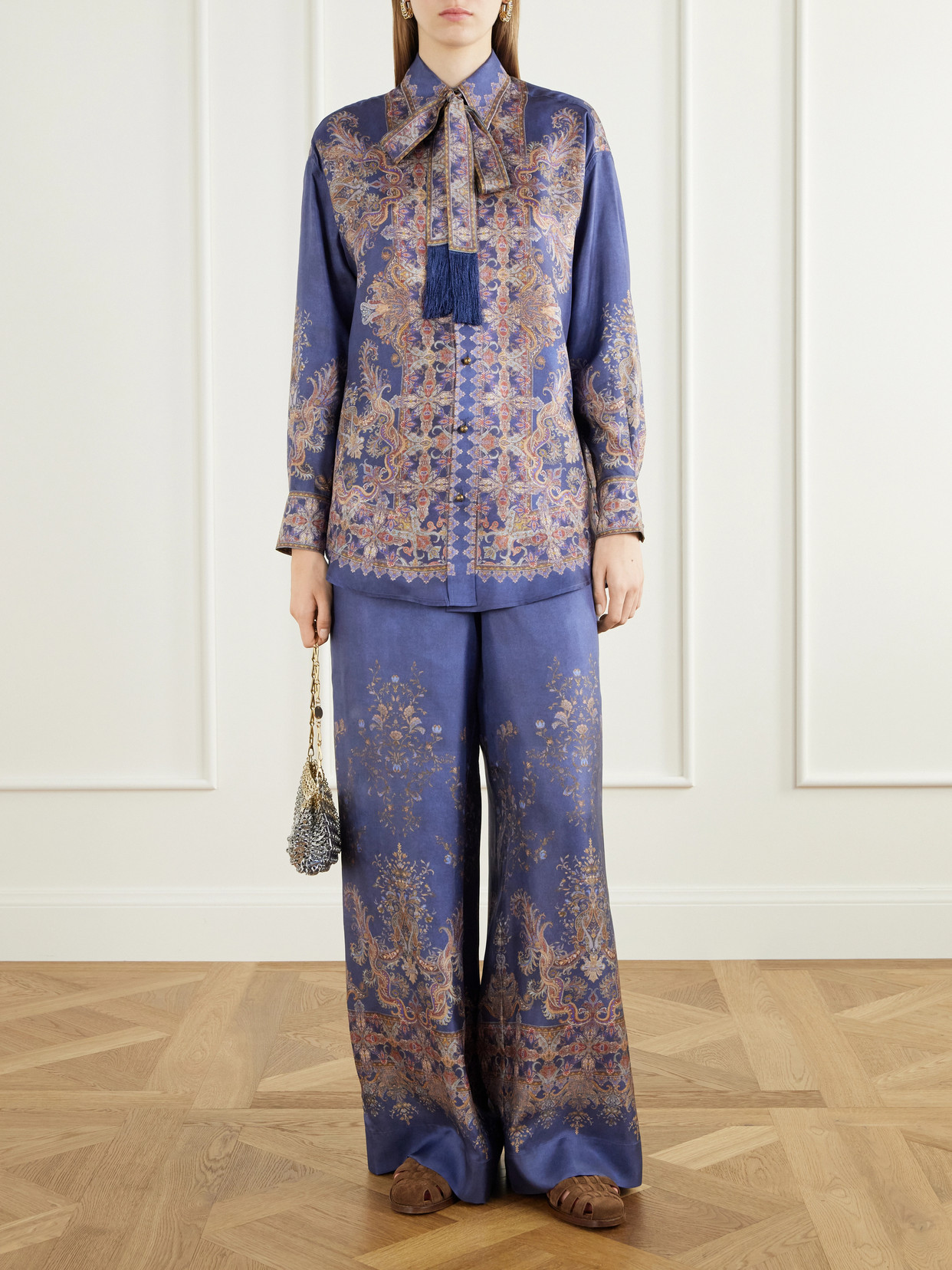 Valiant Pussy-Bow Printed Silk-Twill Shirt