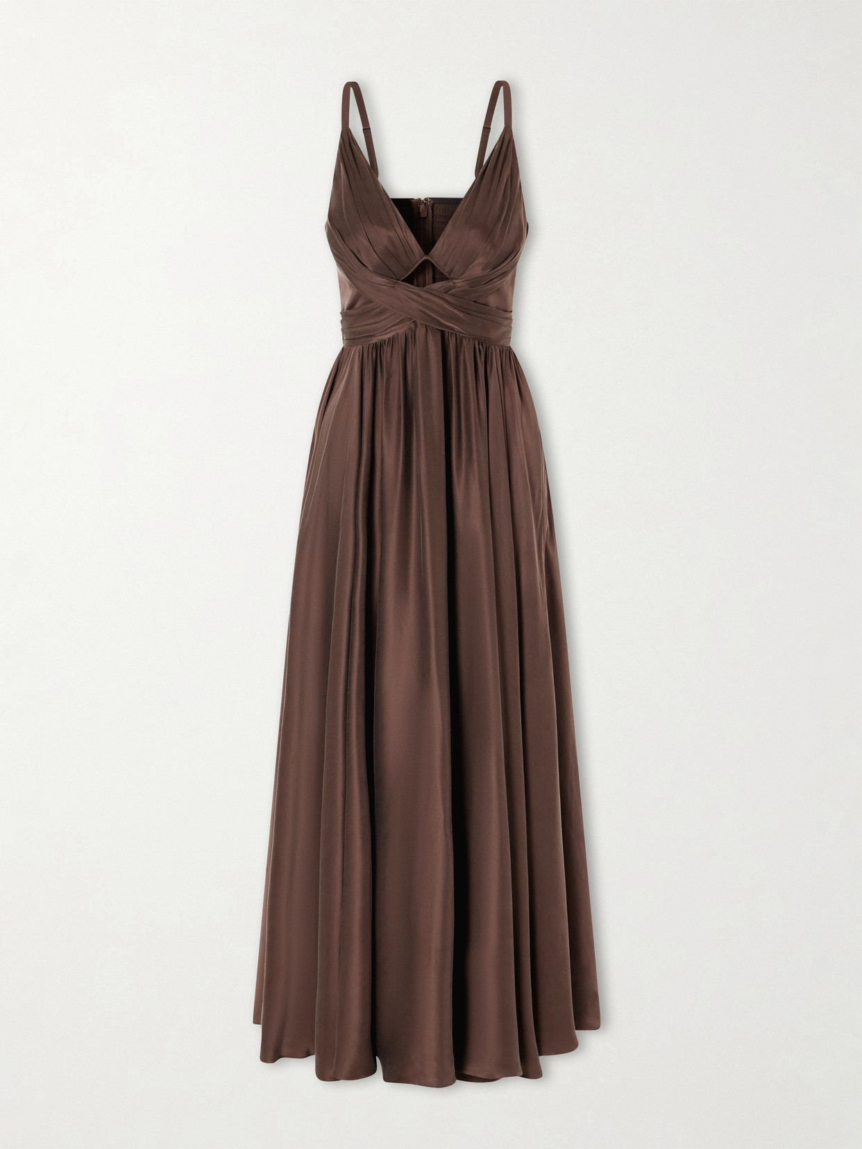 Zimmermann Draped Silk Satin Maxi Dress In Brown