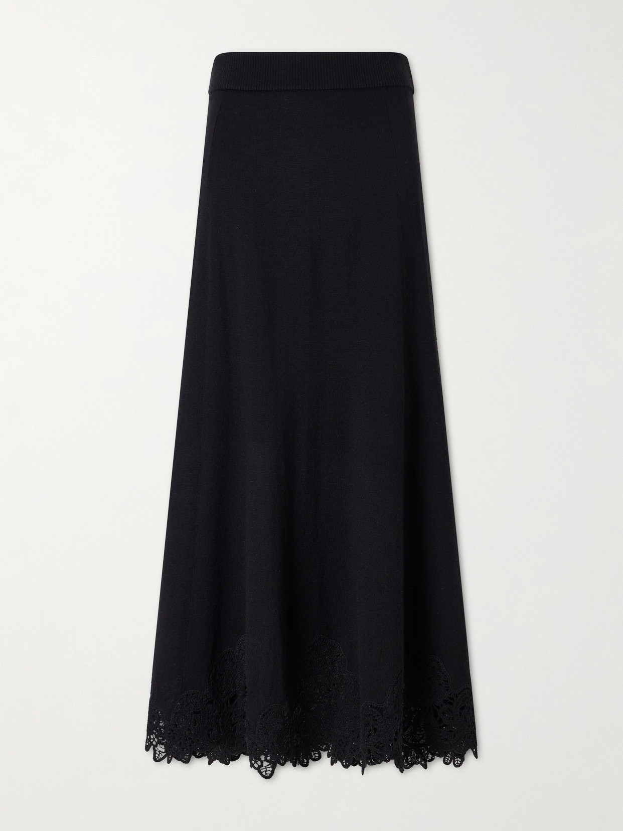 Zimmermann Valiant Lace-trimmed Wool Midi Skirt In Black