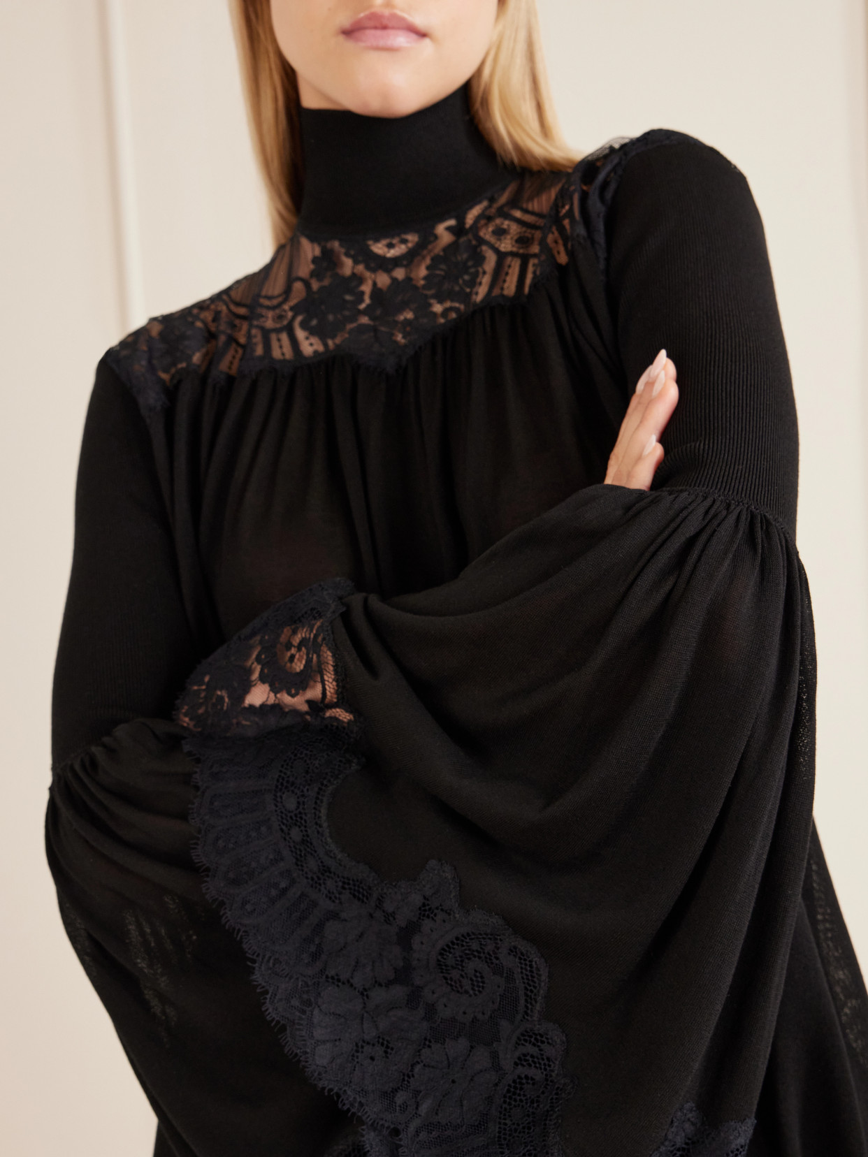 Valiant Lace-Trimmed Lyocell-Blend Turtleneck Blouse