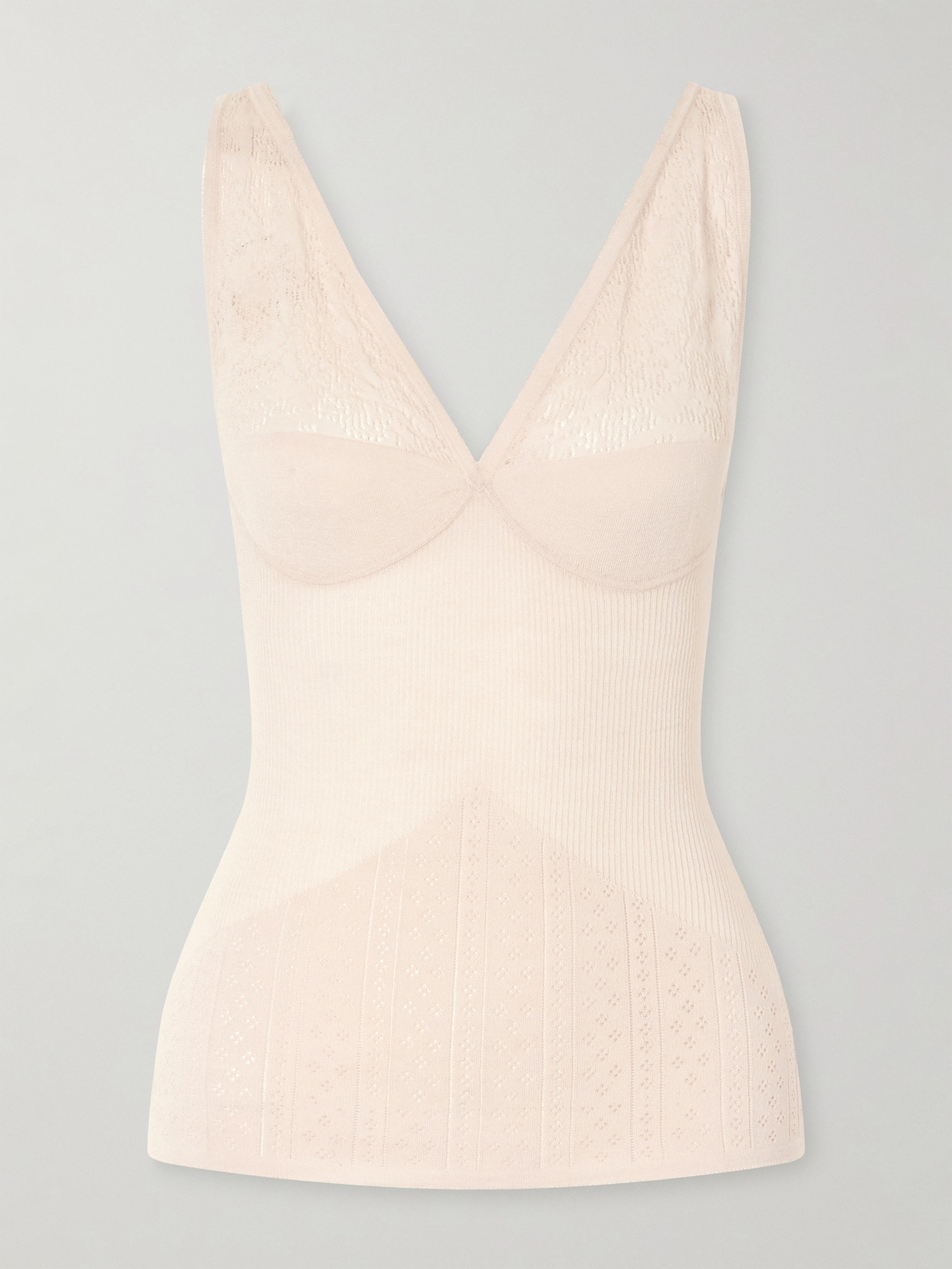 Zimmermann Lace-trimmed Pointelle-knit Wool-blend Top In Neutral
