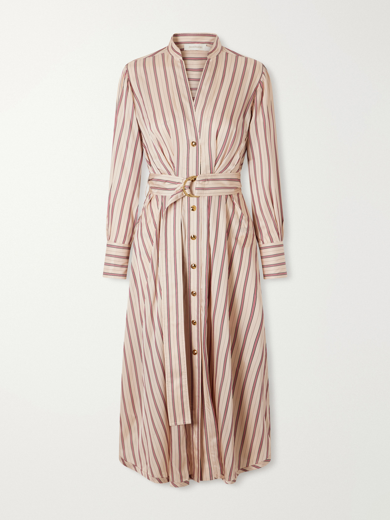 Zimmermann Valiant Belted Striped Midi Dress In Neutrals