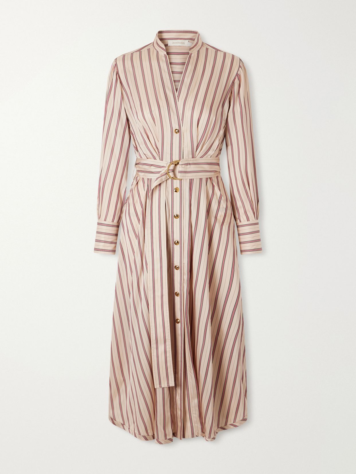 valiant belted striped satin midi dress