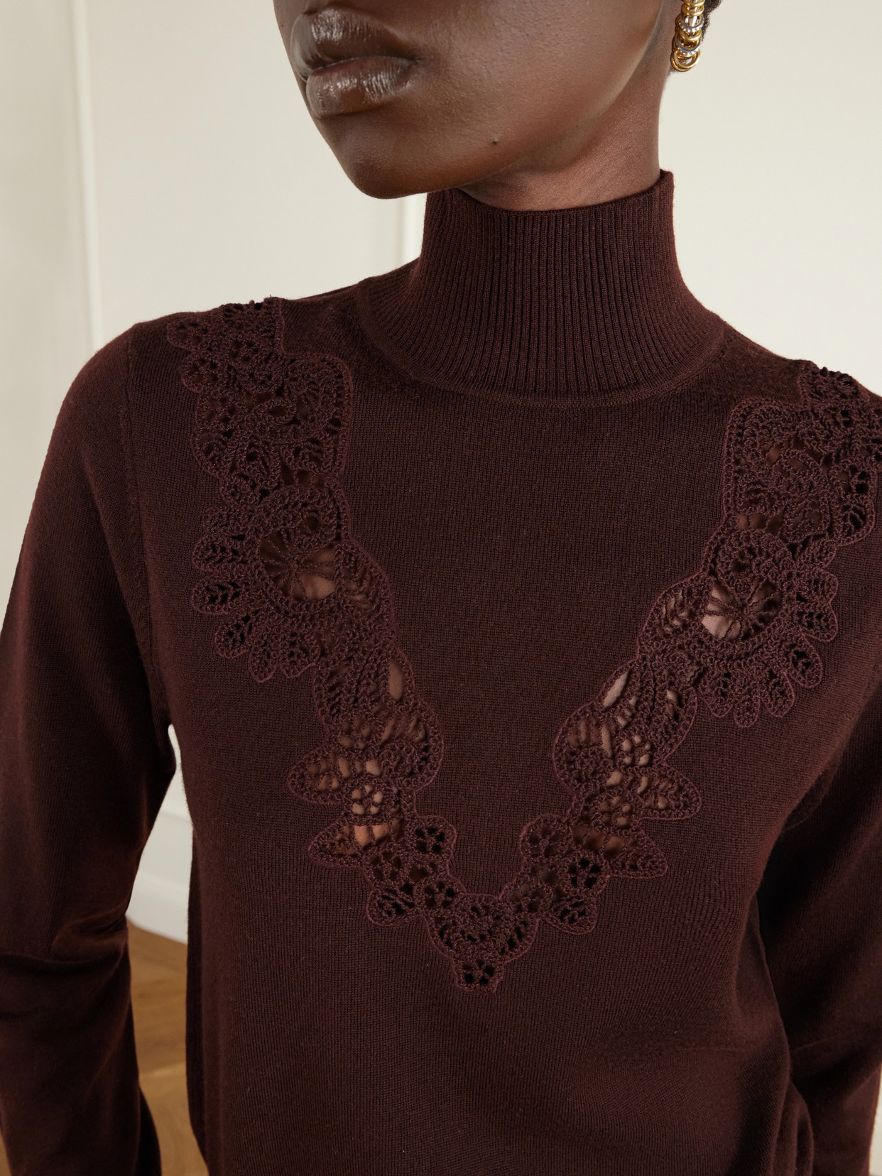 Valiant Lace-Trimmed Wool Turtleneck Sweater