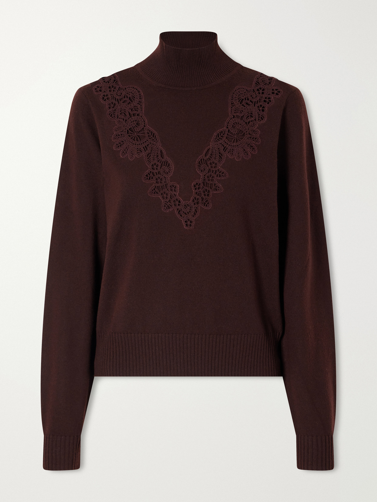 Valiant Lace-Trimmed Wool Turtleneck Sweater