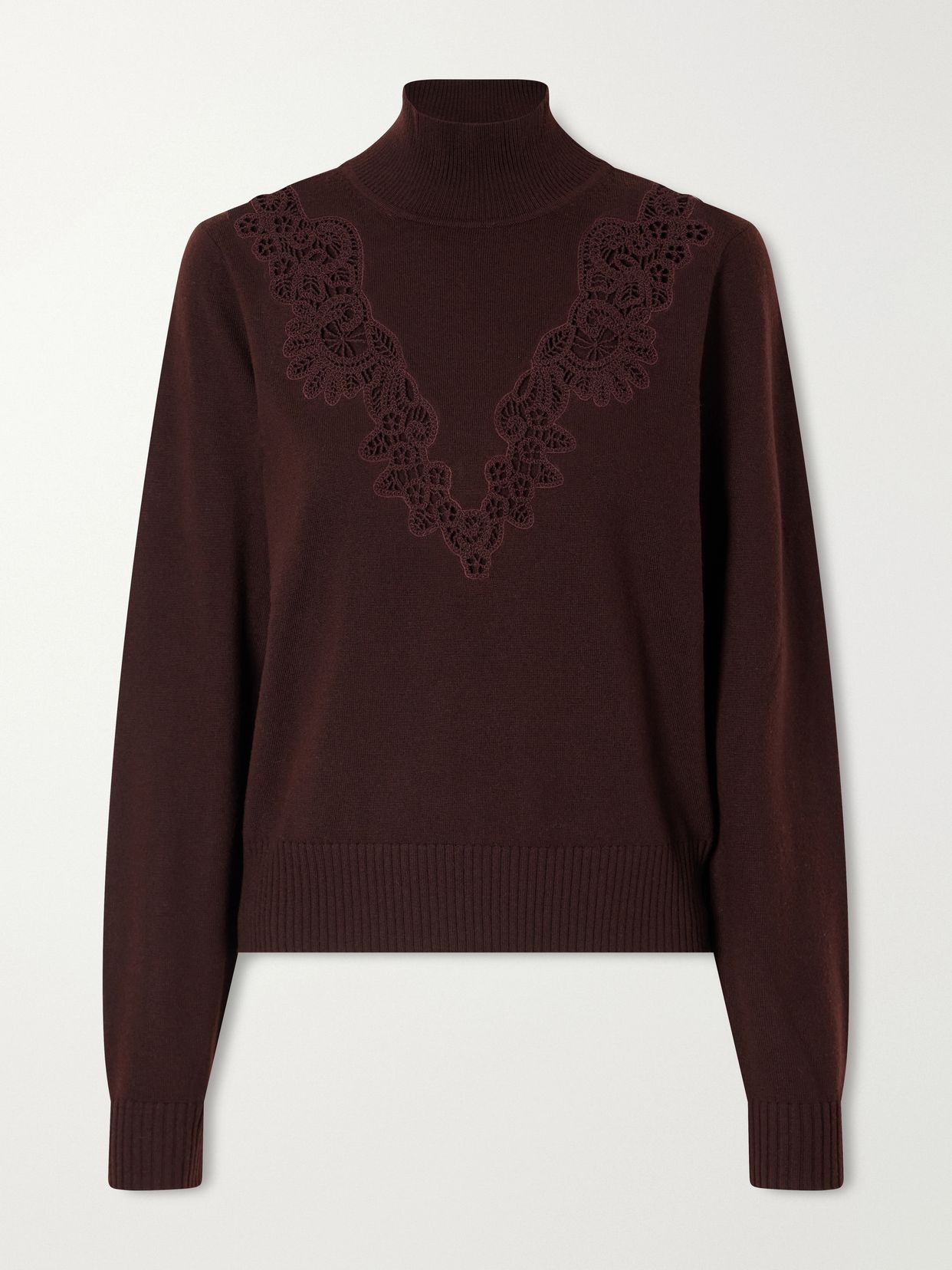 Zimmermann Valiant Lace Trimmed Wool Turtleneck Sweater