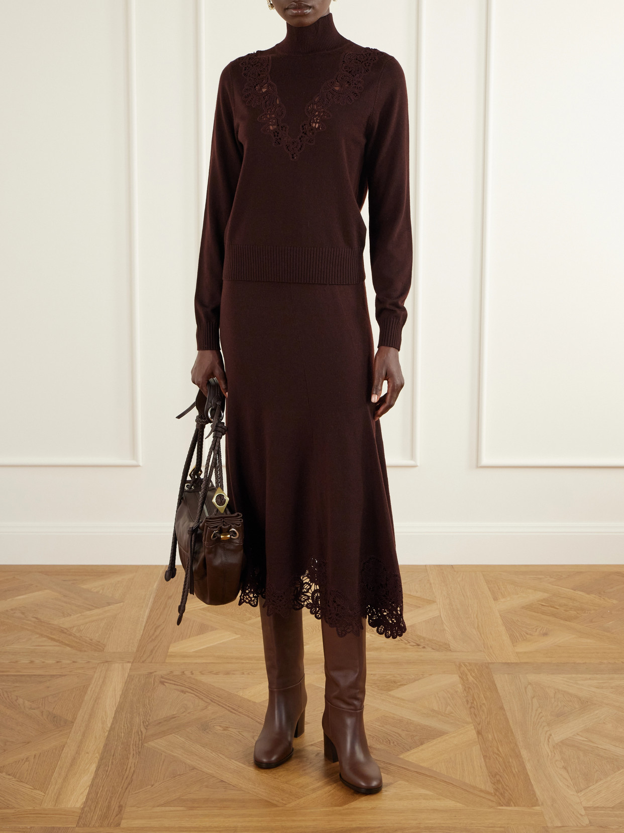 Valiant Lace-Trimmed Wool Turtleneck Sweater