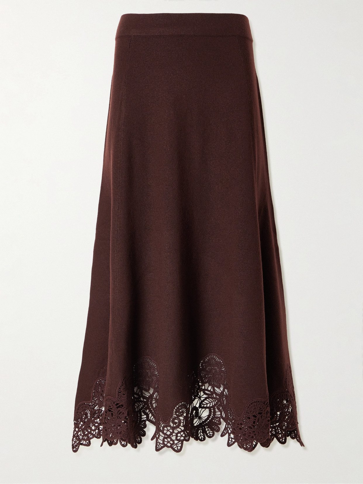 Zimmermann Valiant Lace-trimmed Wool Midi Skirt In Burgundy