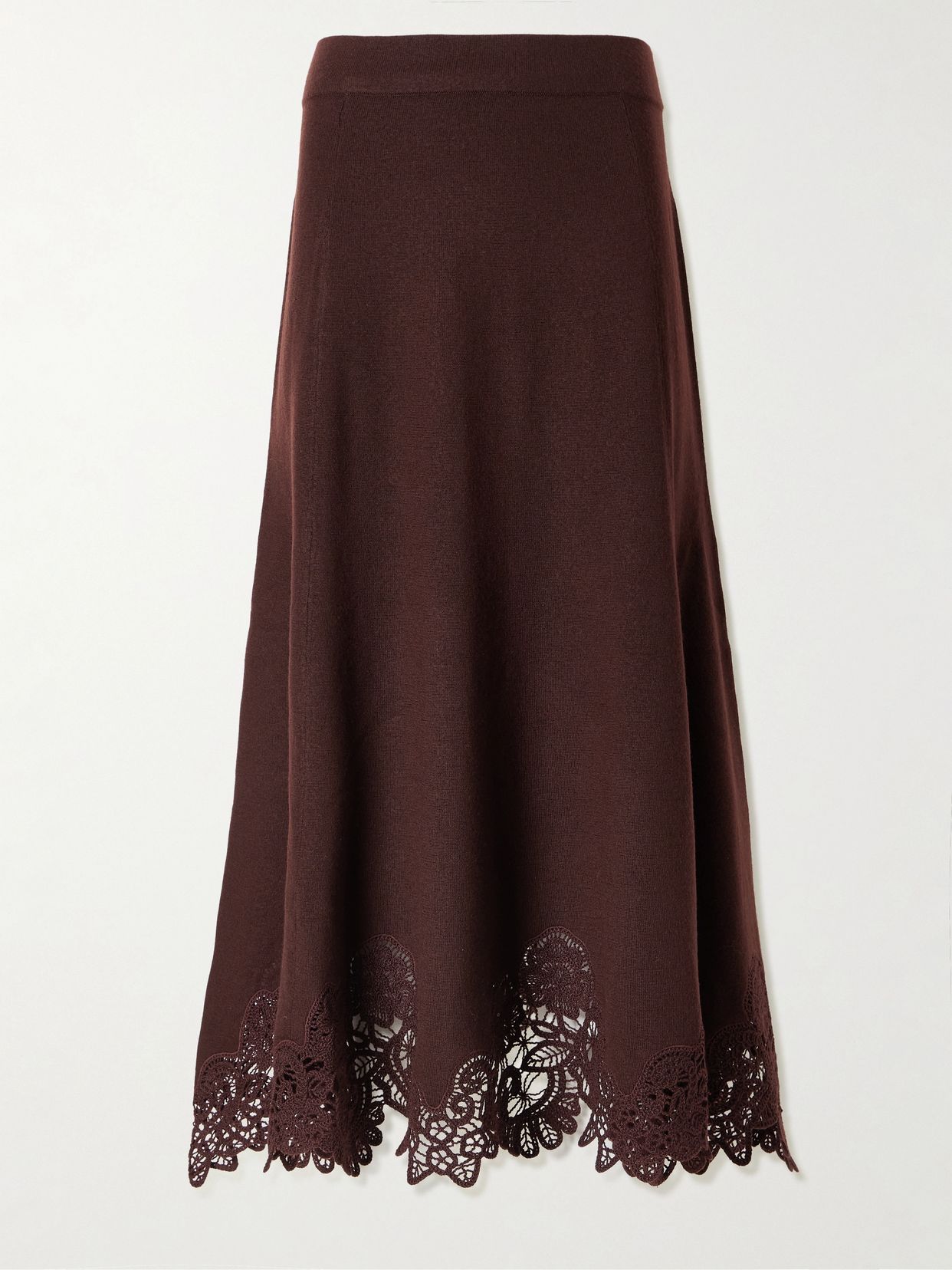 valiant lace trimmed wool midi skirt