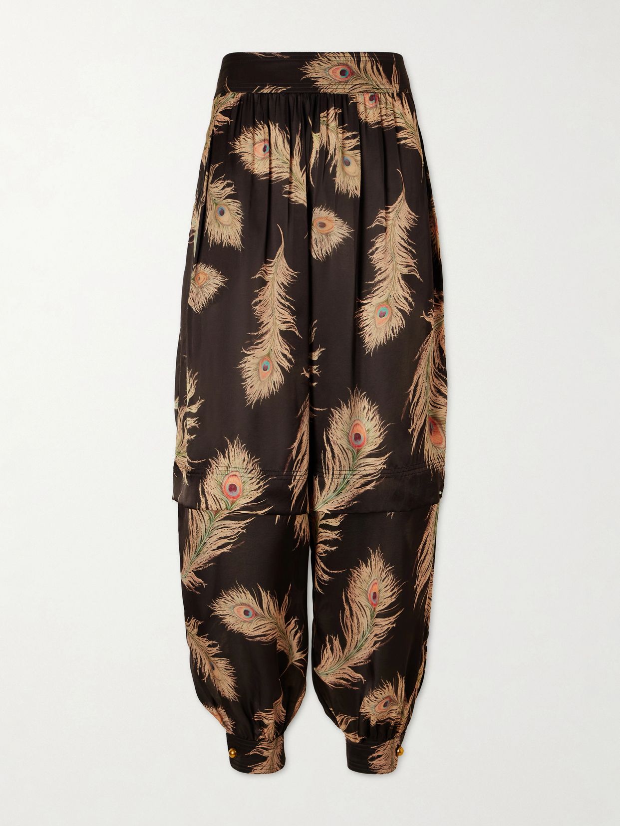 valiant pleated printed silk satin tapered pants