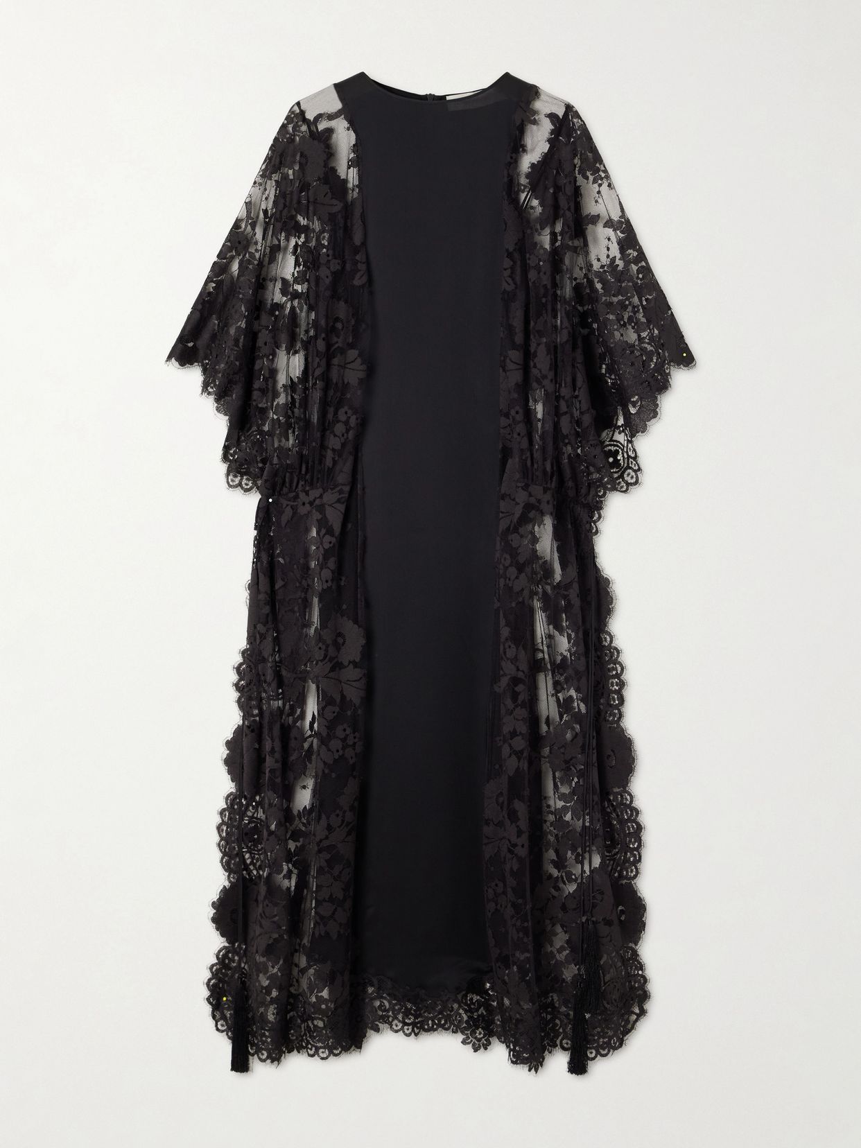 valiant satin trimmed lace midi dress