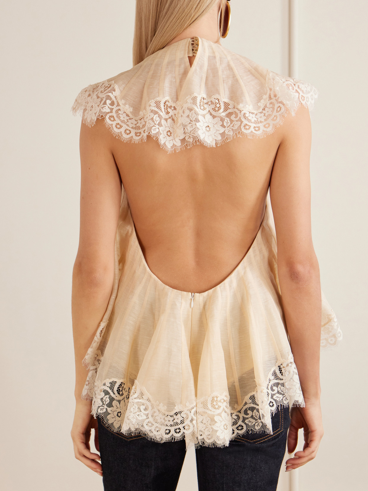 Ascent Flutter Ruffled Cape-Effect Lace-Trimmed Linen And Silk-Blend Voile Blouse