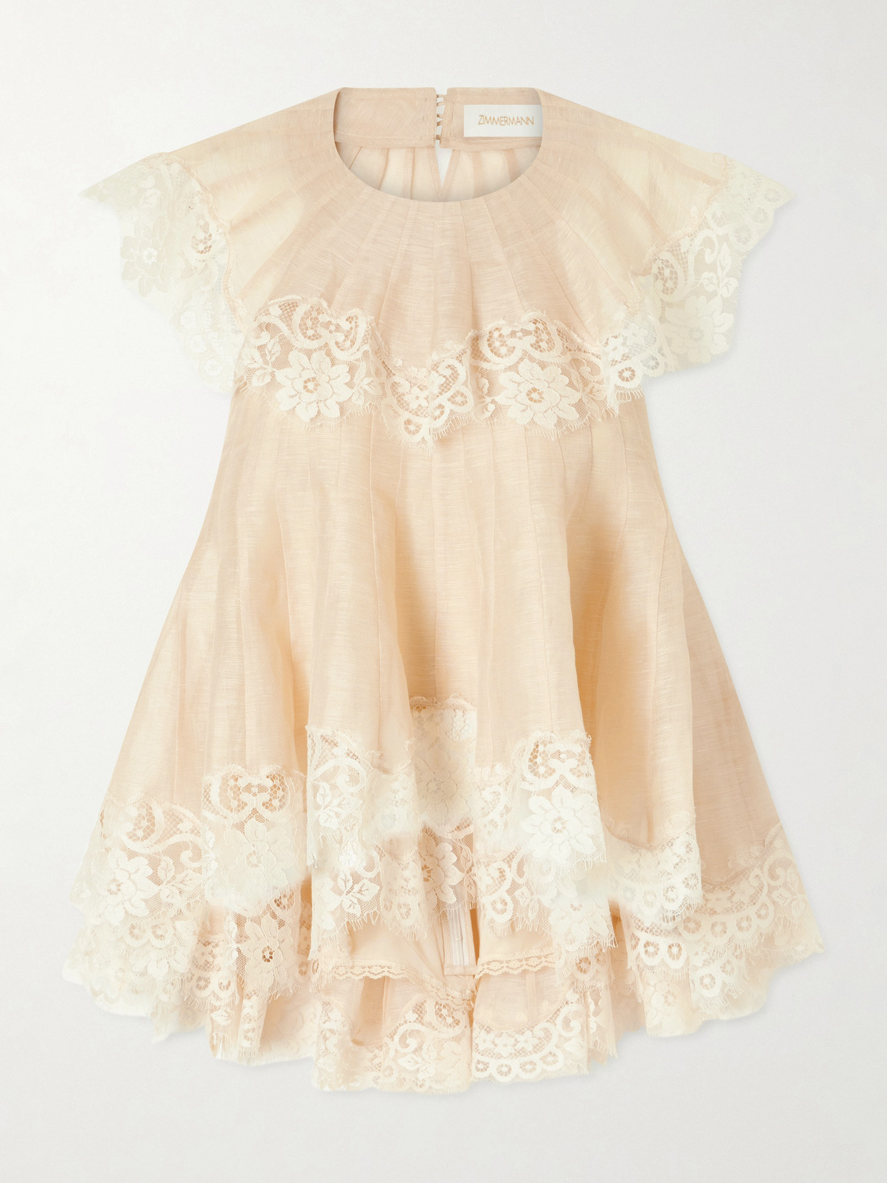 Ascent Flutter Ruffled Cape-Effect Lace-Trimmed Linen And Silk-Blend Voile Blouse