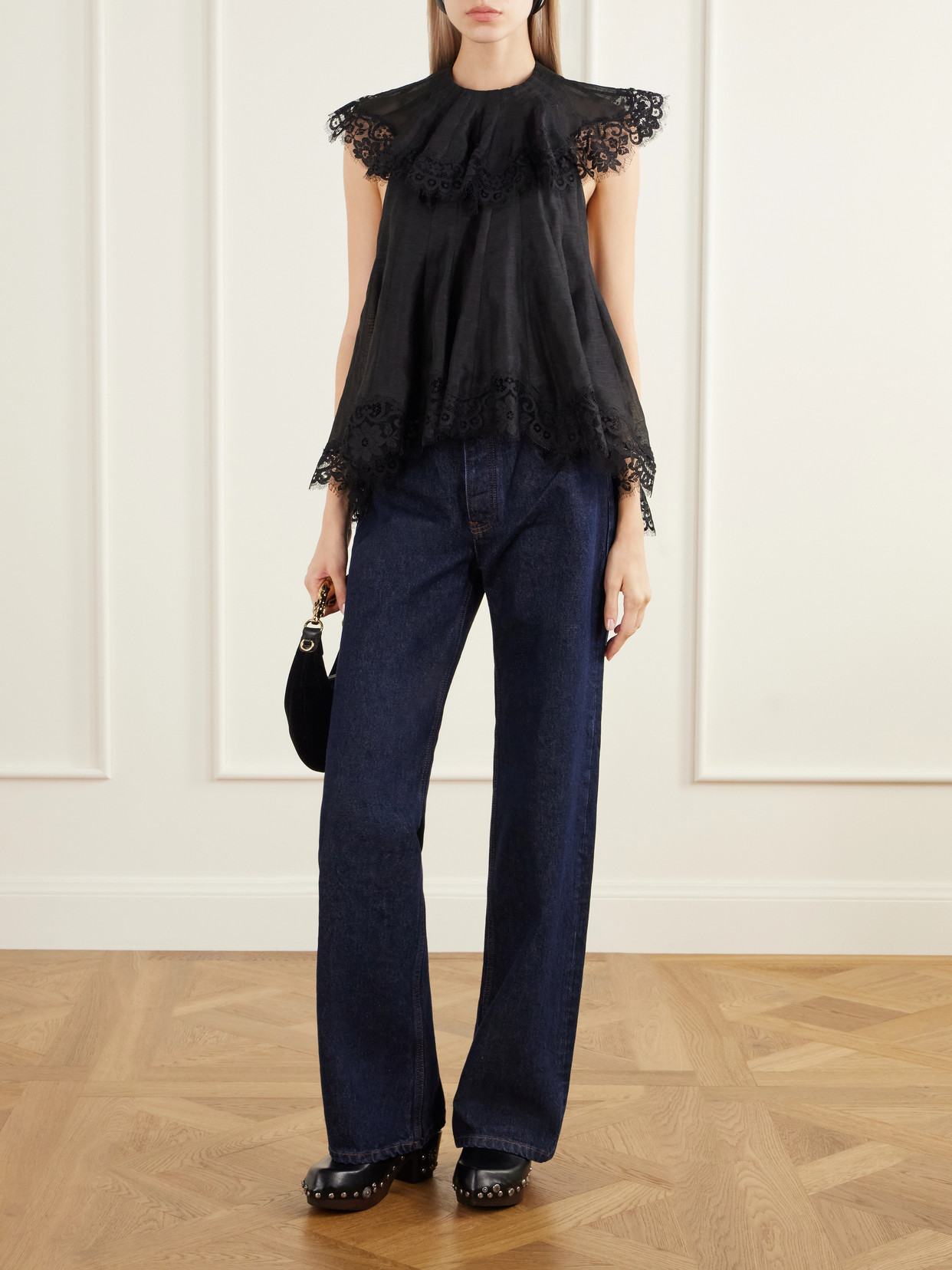 Ascent Flutter Ruffled Cape-Effect Lace-Trimmed Linen And Silk-Blend Voile Blouse