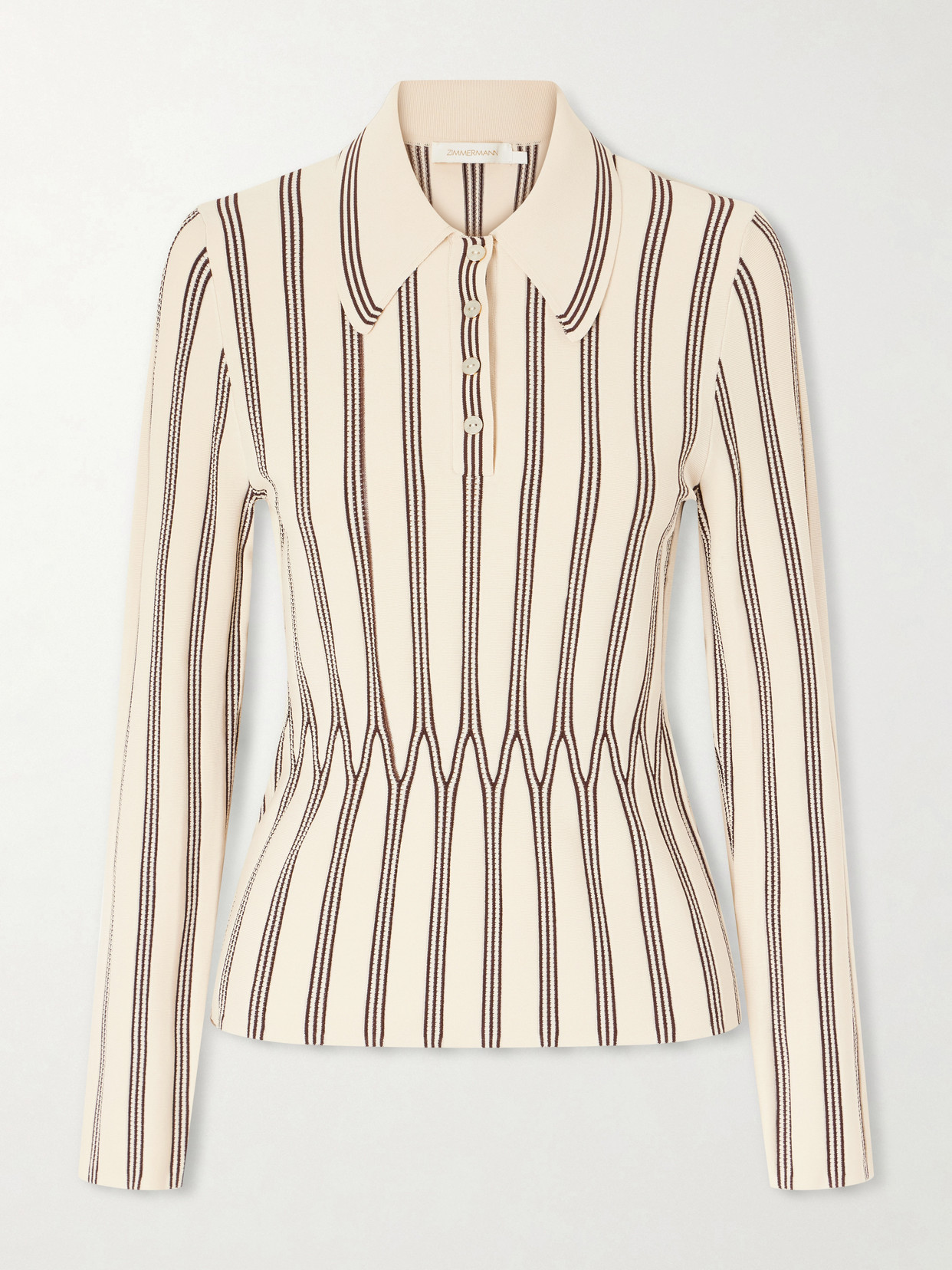 Zimmermann Valiant Striped Knitted Polo Sweater In Neutrals
