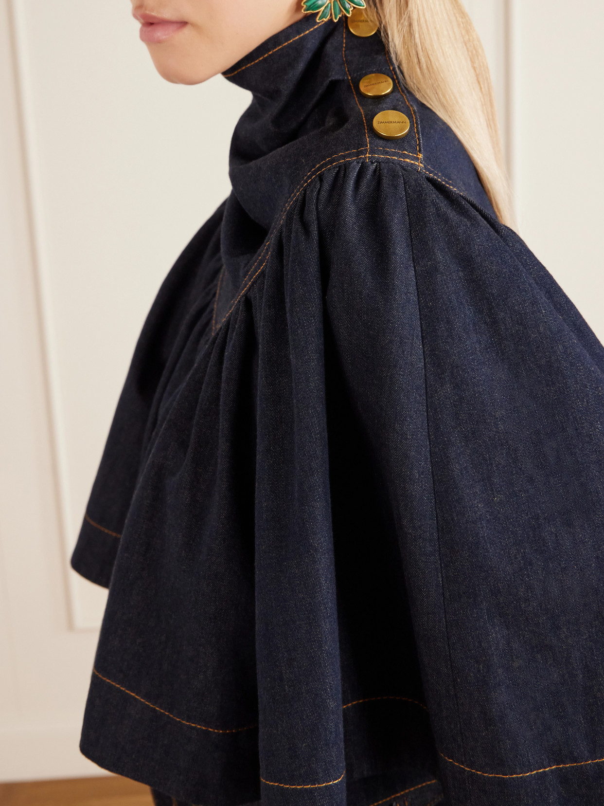 Zimmermann Cape-effect Denim Top In Blue