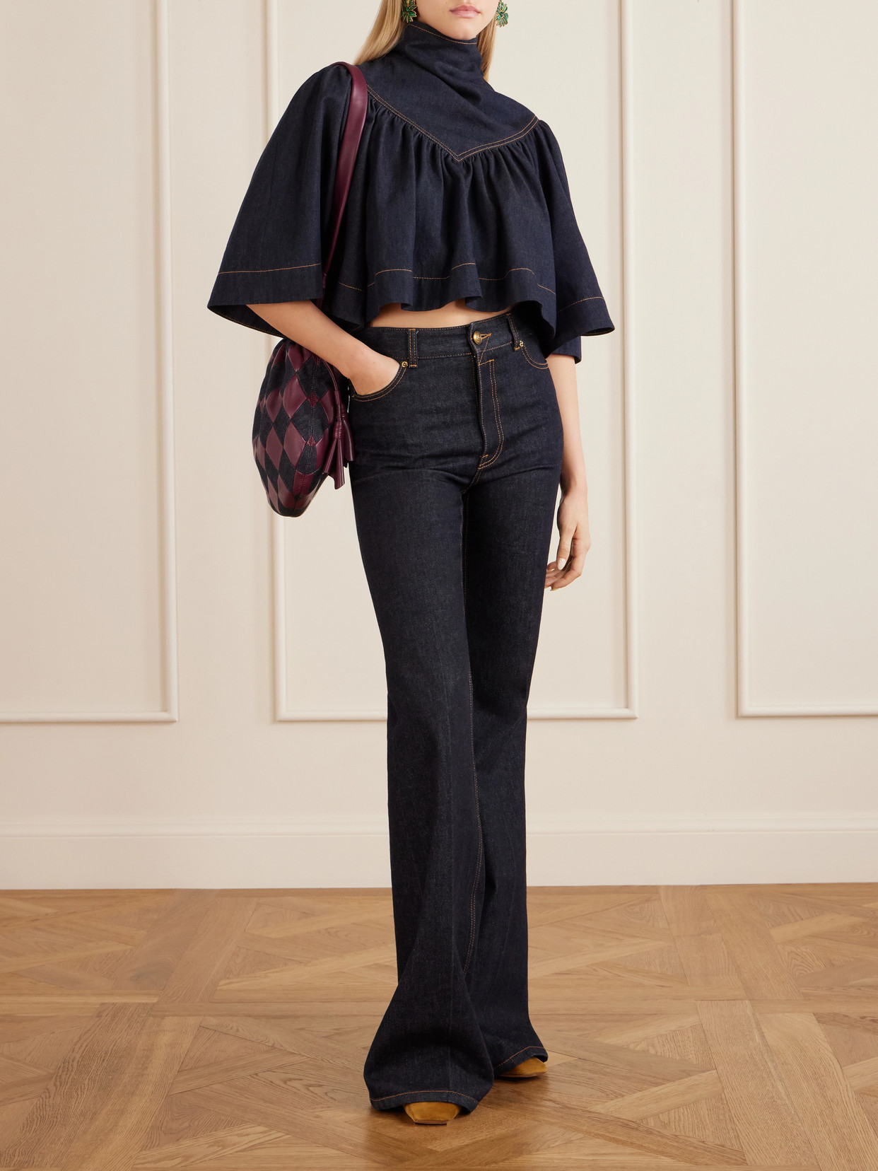 Zimmermann Cape-effect Denim Top In Blue
