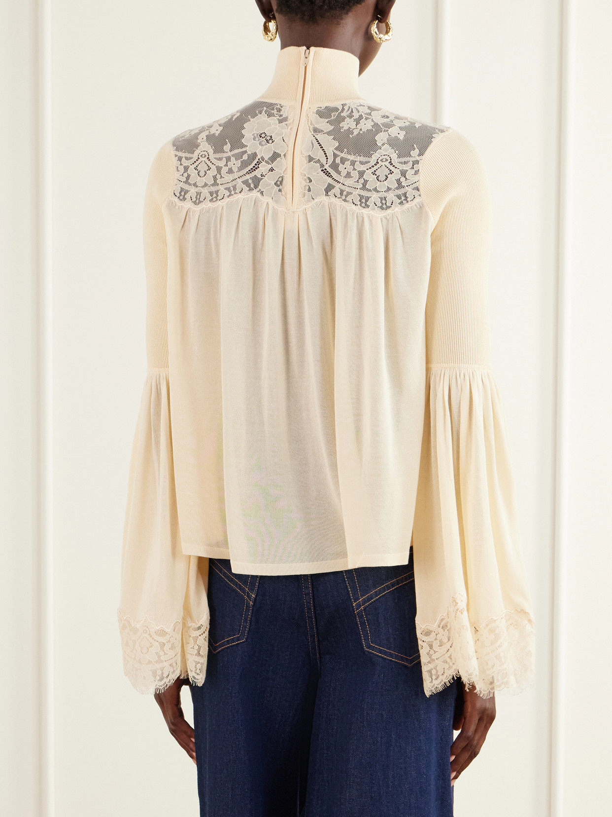 Valiant Lace-Trimmed Lyocell-Blend Turtleneck Blouse