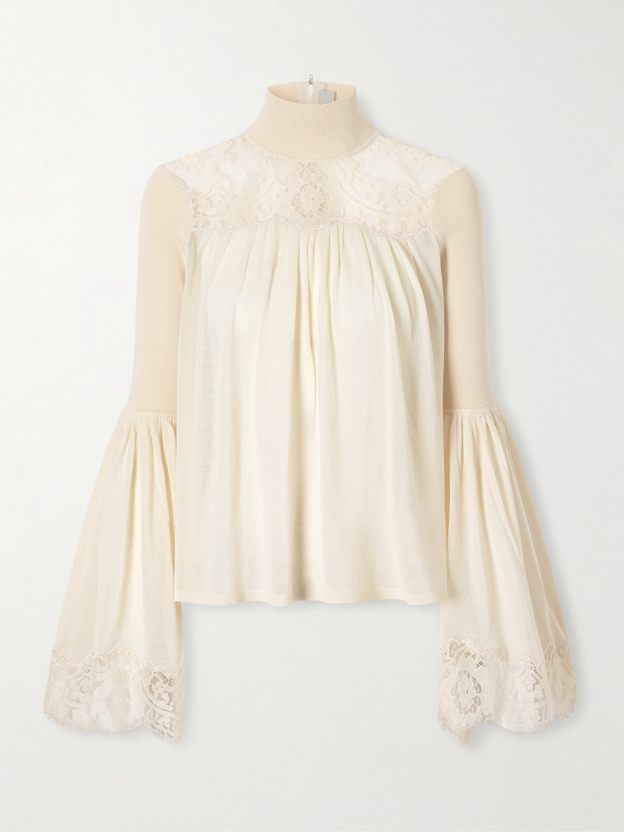 Zimmermann Valiant Lace-trimmed Chiffon Blouse In Neutrals