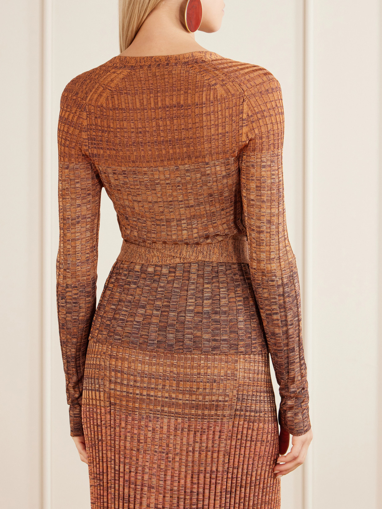 Mouline Belted Ribbed-Knit Wrap Top