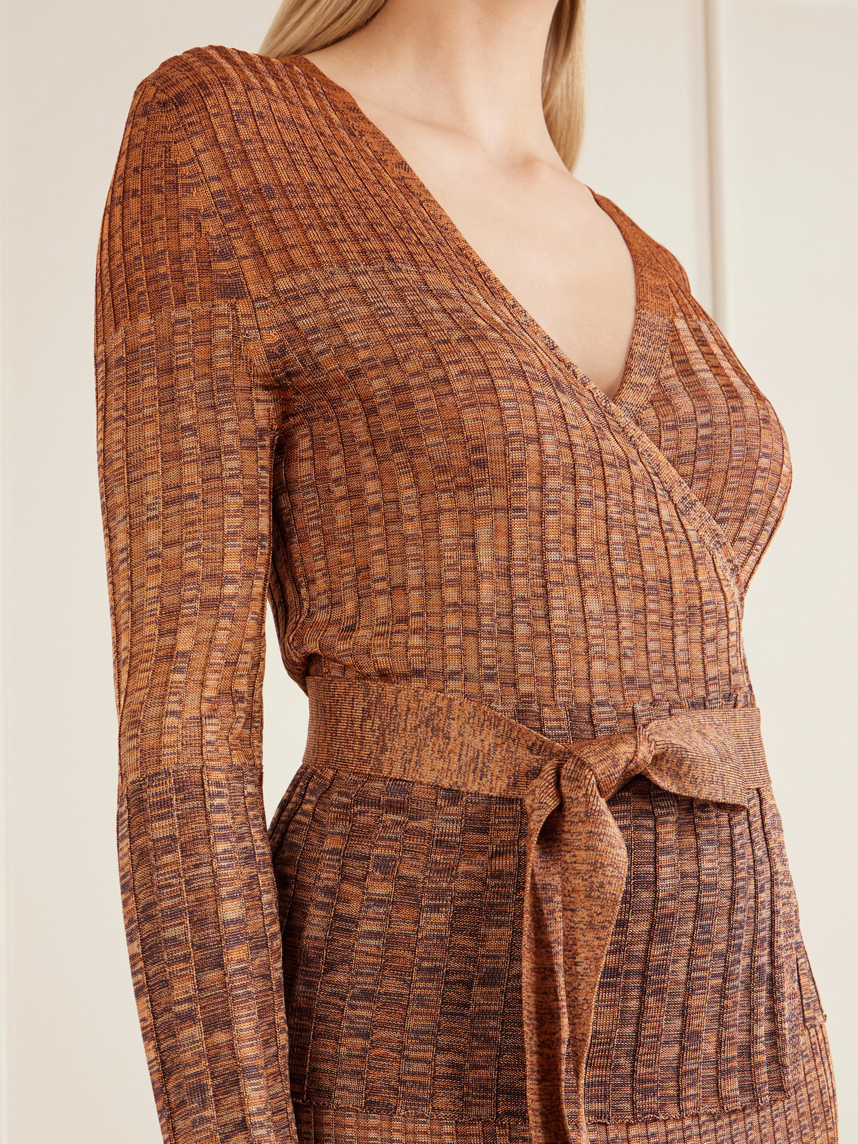 Mouline Belted Ribbed-Knit Wrap Top