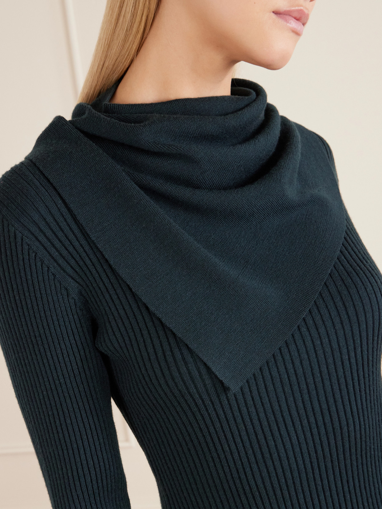 Valiant Scarf-Detailed Ribbed-Knit Sweater