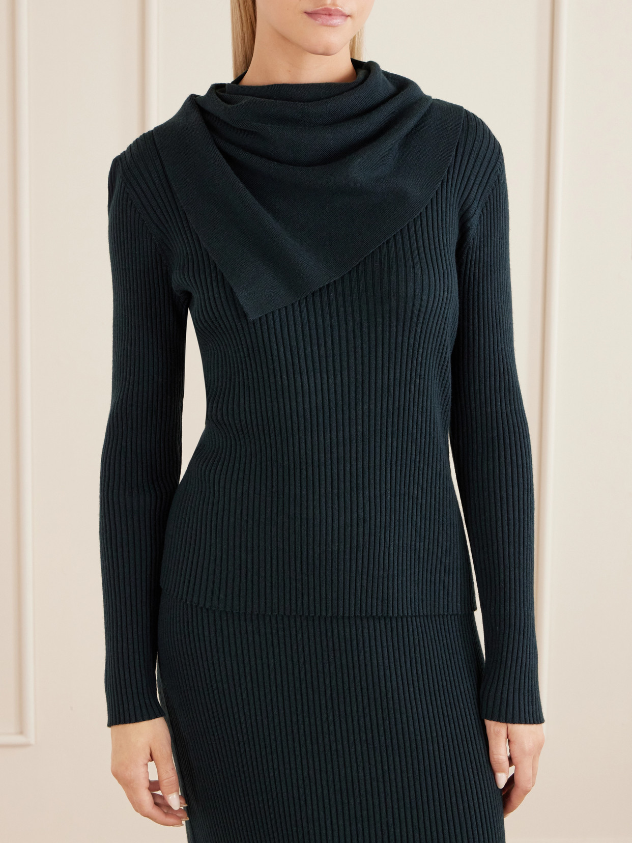 Valiant Scarf-Detailed Ribbed-Knit Sweater