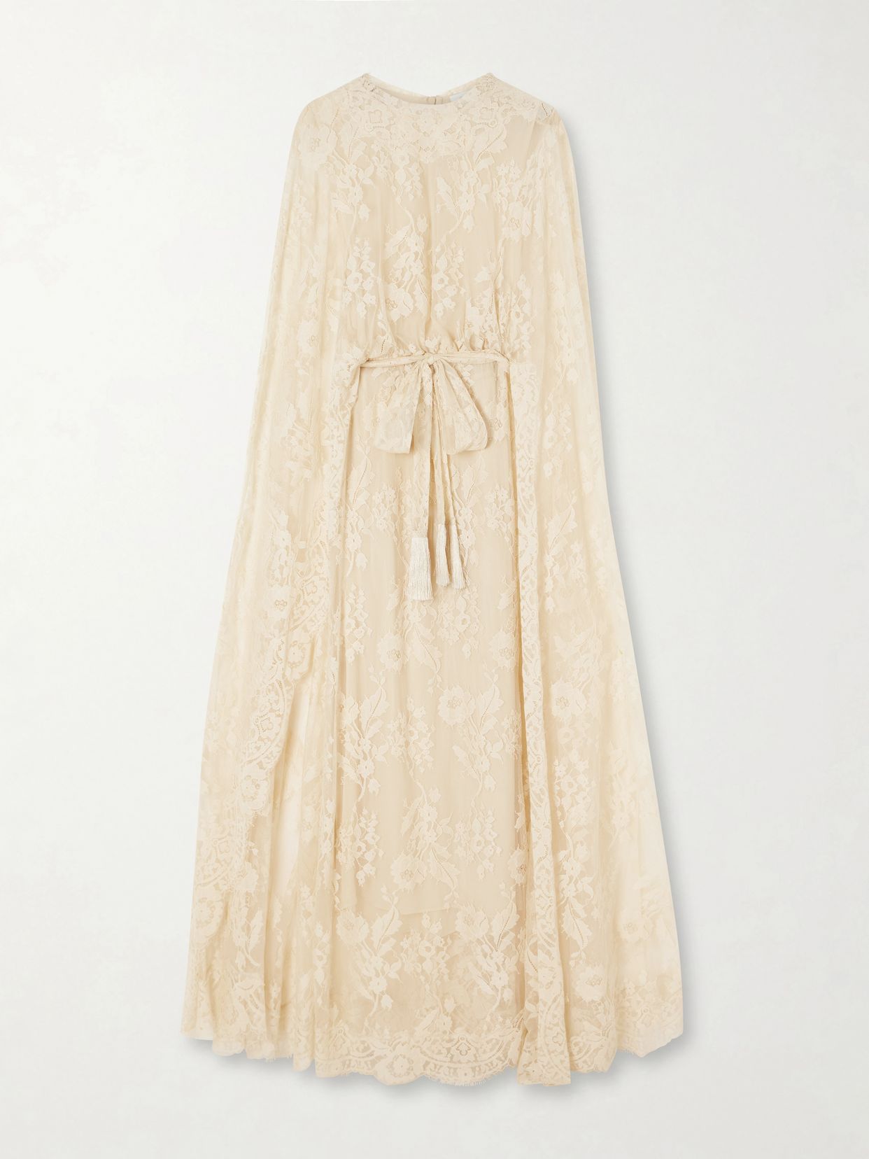 valiant belted cape effect lace maxi dress