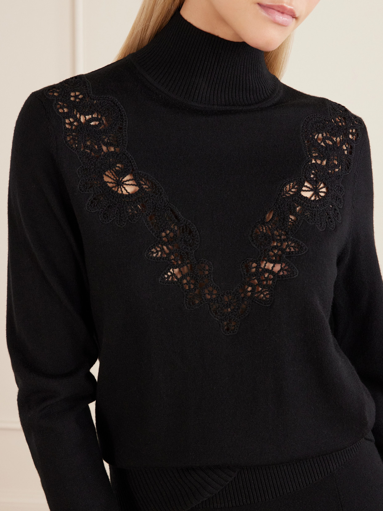 Valiant Lace-Trimmed Wool Turtleneck Sweater