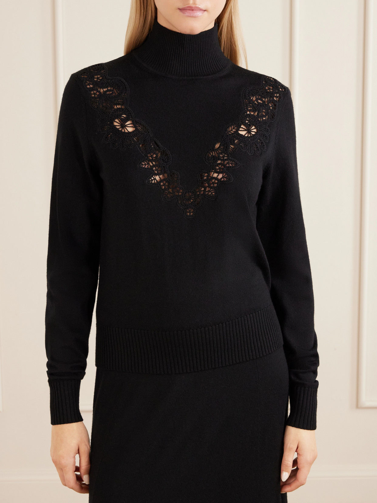 Valiant Lace-Trimmed Wool Turtleneck Sweater