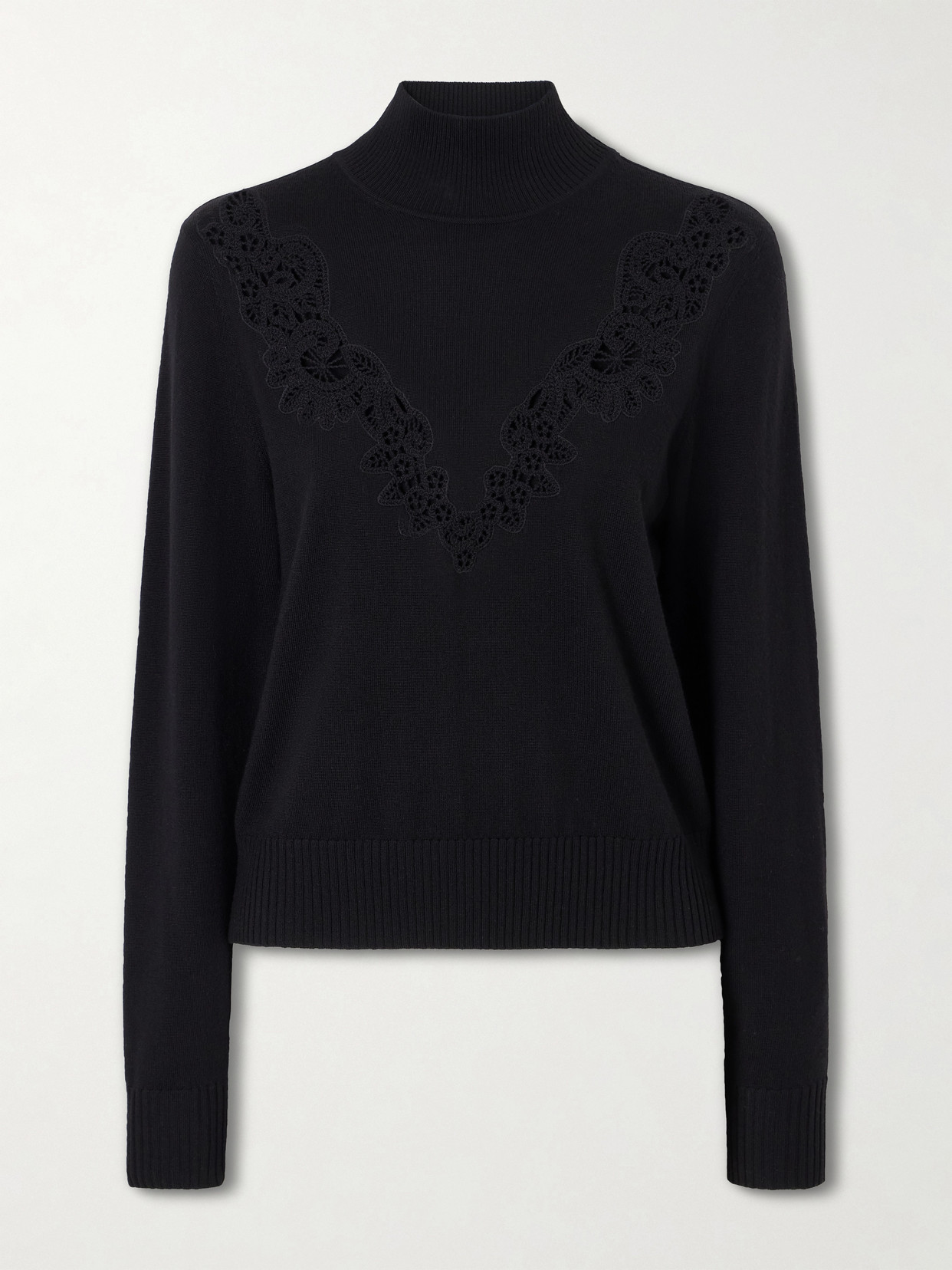 Valiant Lace-Trimmed Wool Turtleneck Sweater